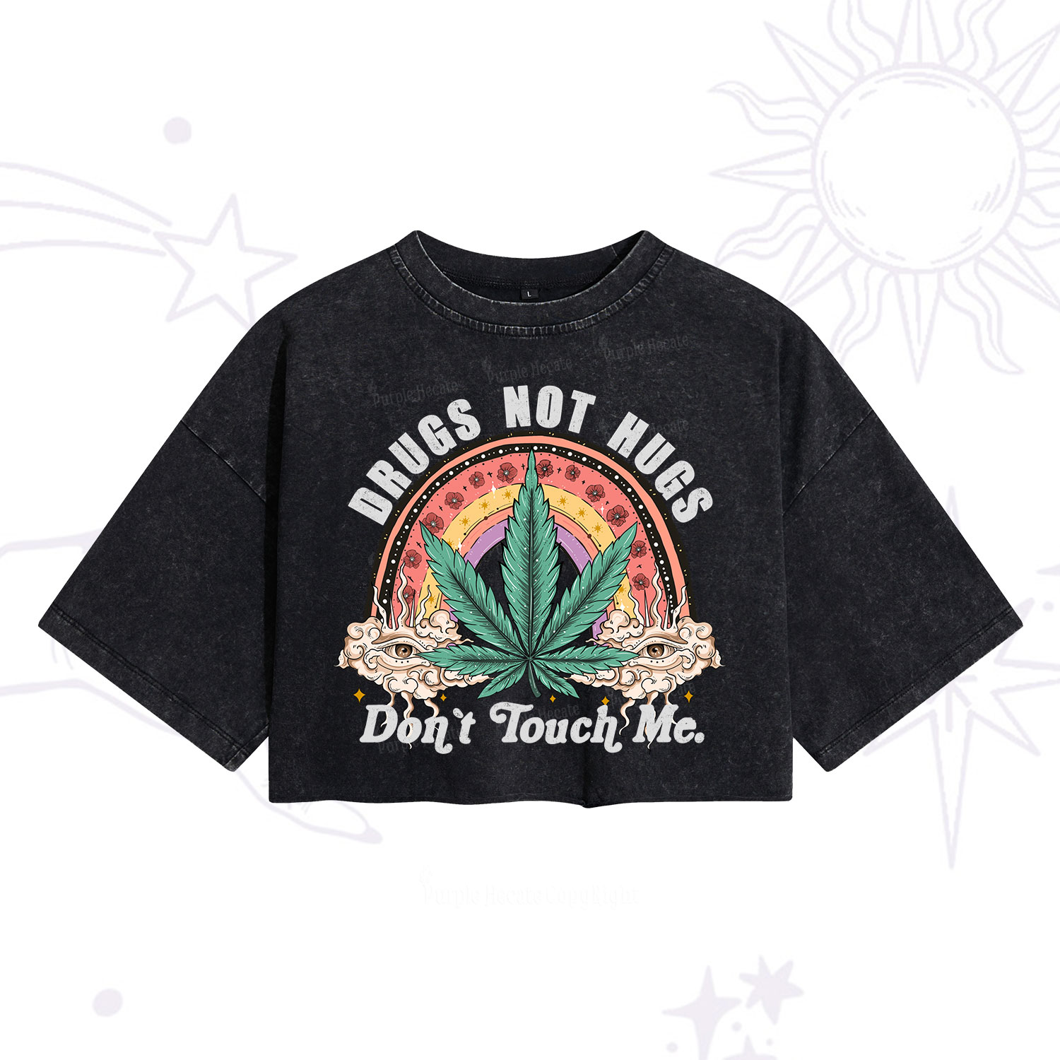 Purplehecate Drugs Not Hugs Washed Cropped T-Shirt