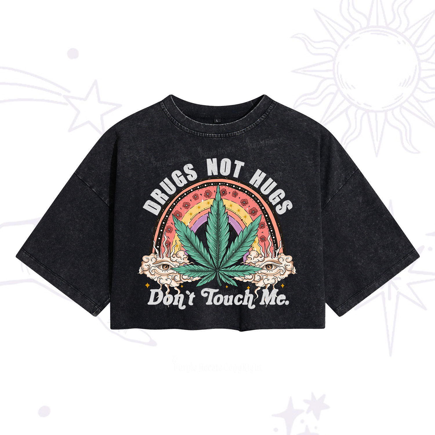 Purplehecate Drugs Not Hugs Washed Cropped T-Shirt