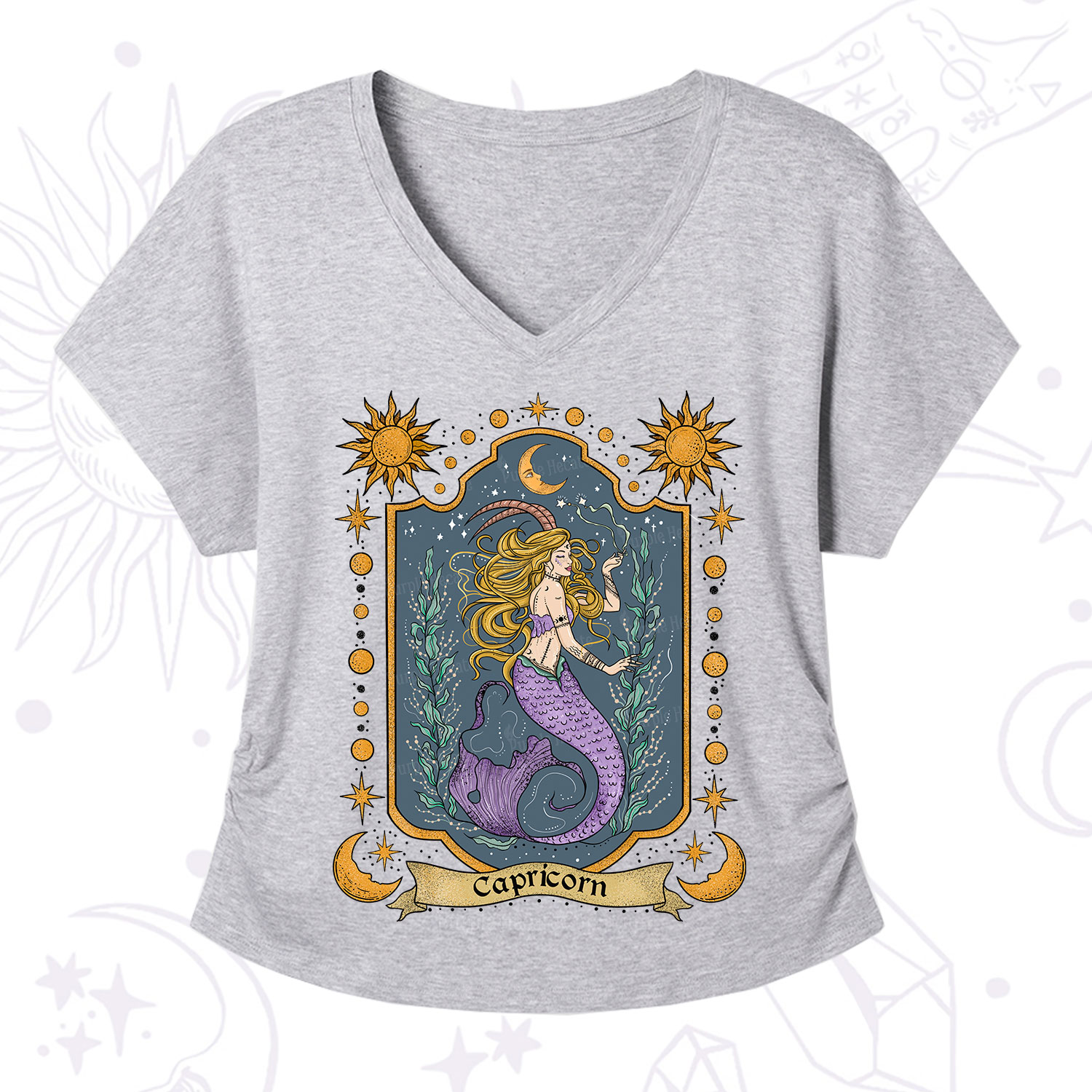 Purplehecate Capricorn Zodiac V-Neck T-Shirt