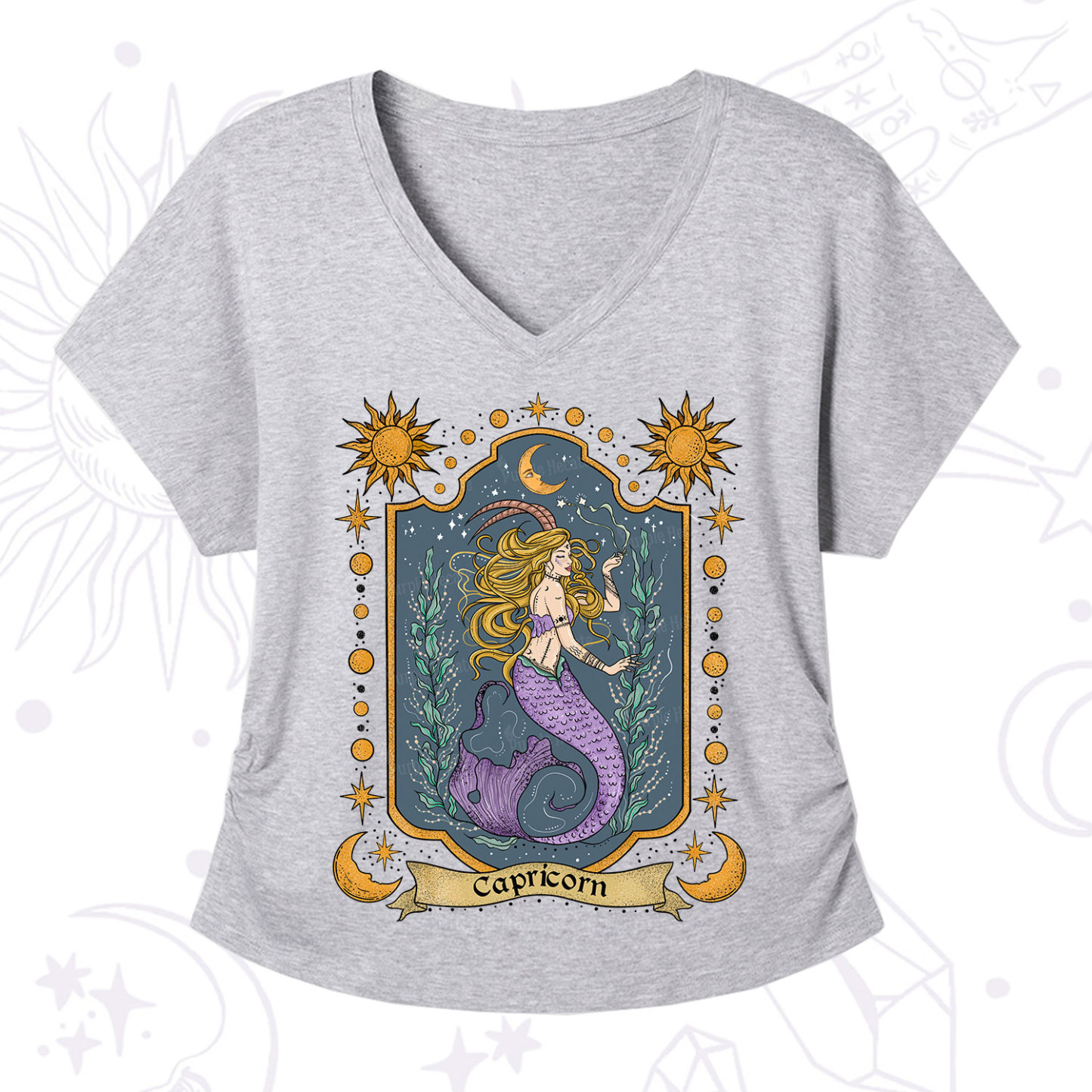 Purplehecate Capricorn Zodiac V-Neck T-Shirt