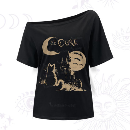Purplehecate Goth Moon Cat Post-Punk One Shoulder T-Shirt