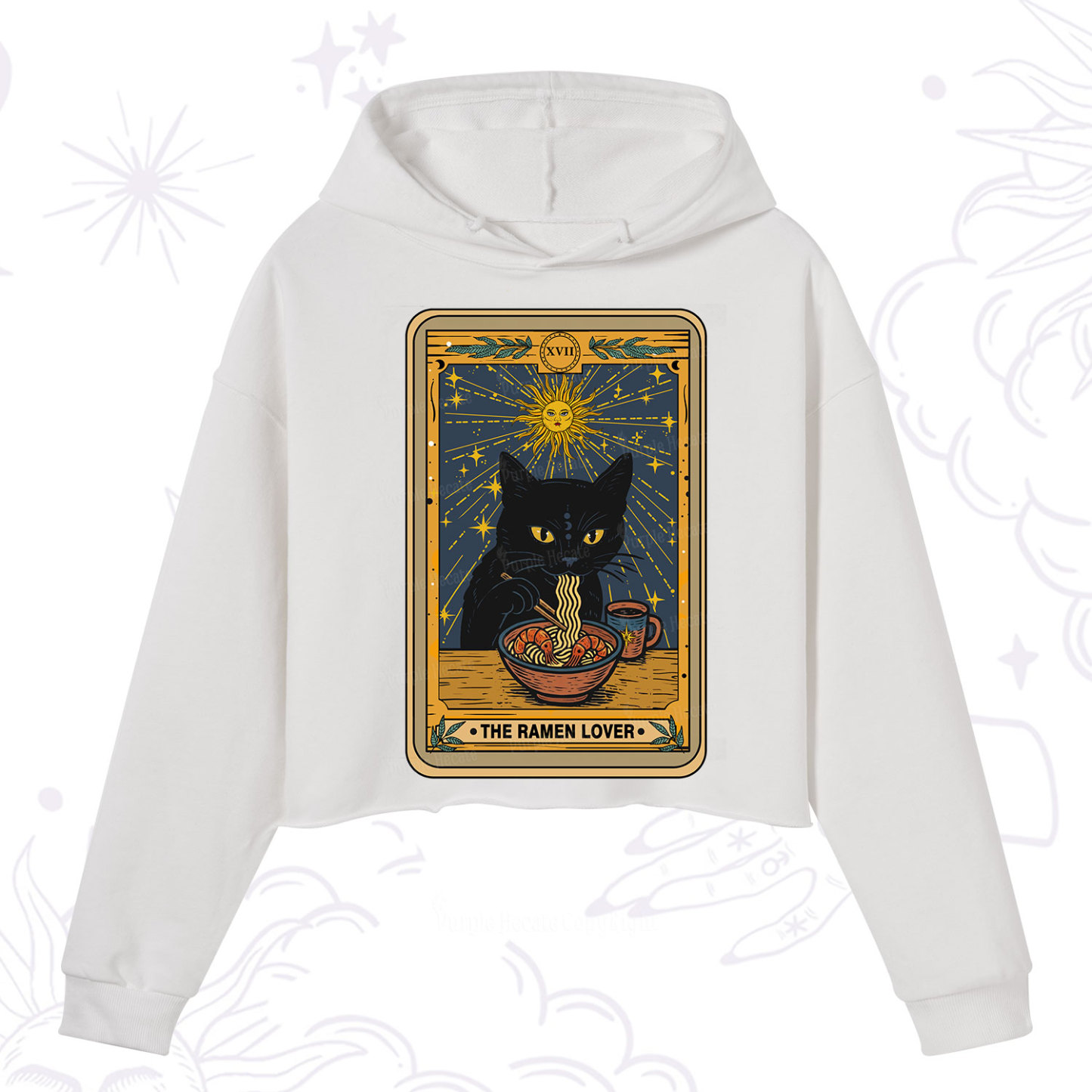 Purplehecate The Ramen Lover Cat Tarot Crop Hoodie