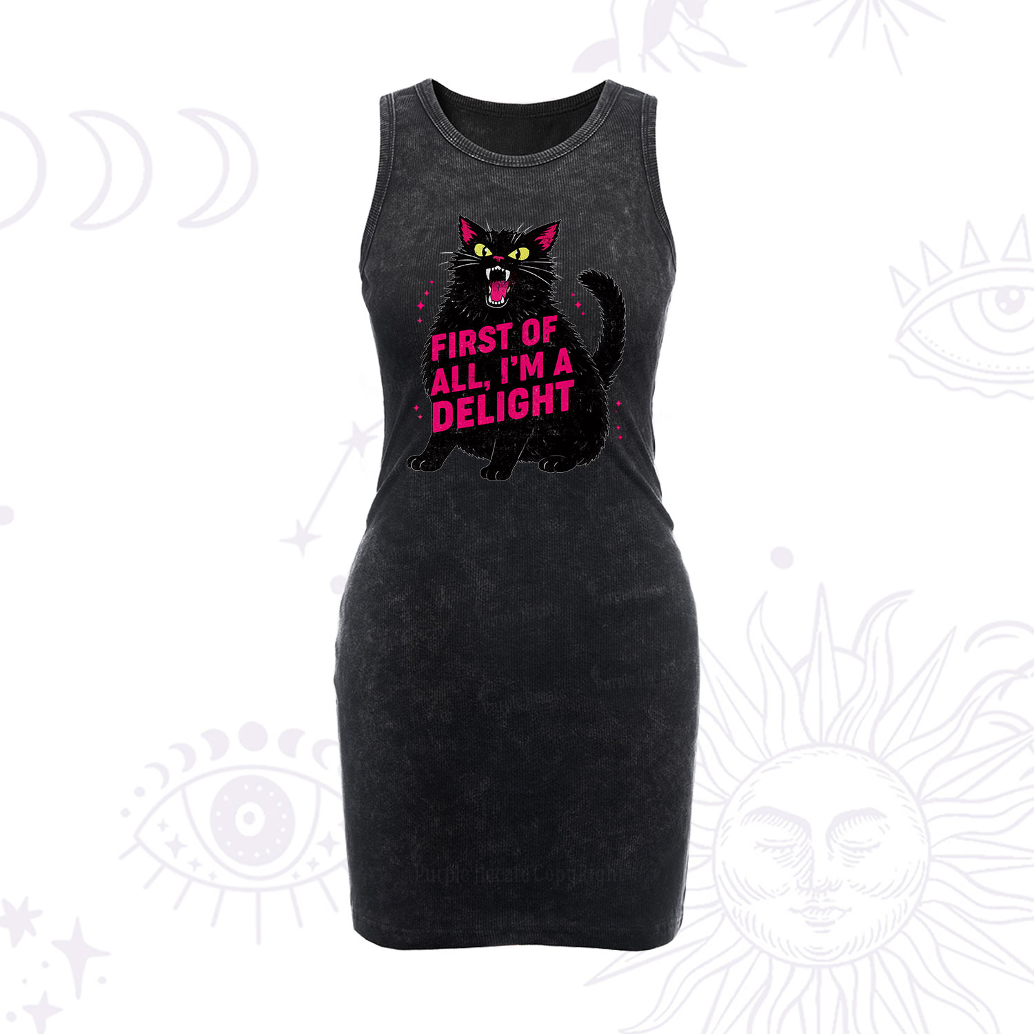 Purplehecate First Of All I'm A Delight Cat Vintage Bodycon Tank Dress