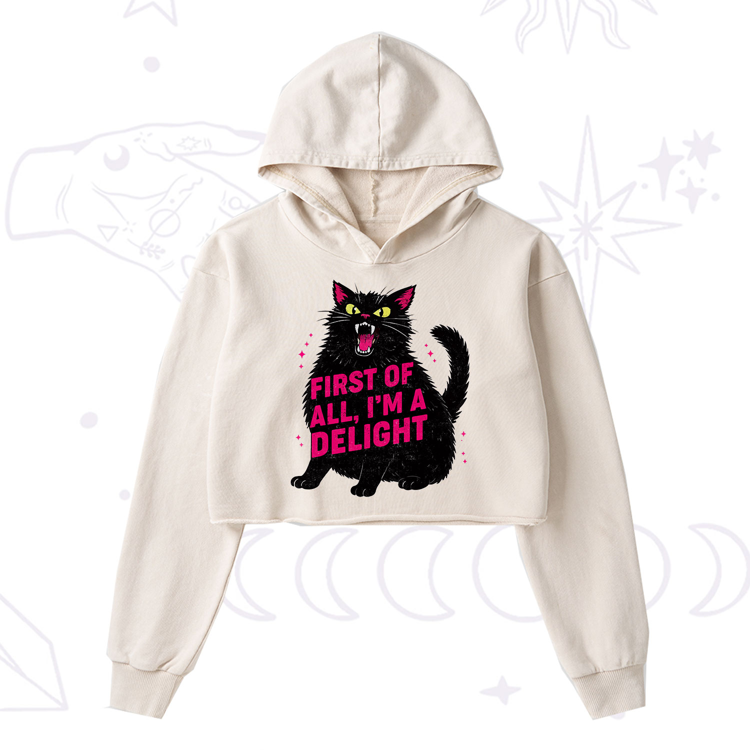 Purplehecate First Of All I'm A Delight Cat Washed Cropped Hoodie
