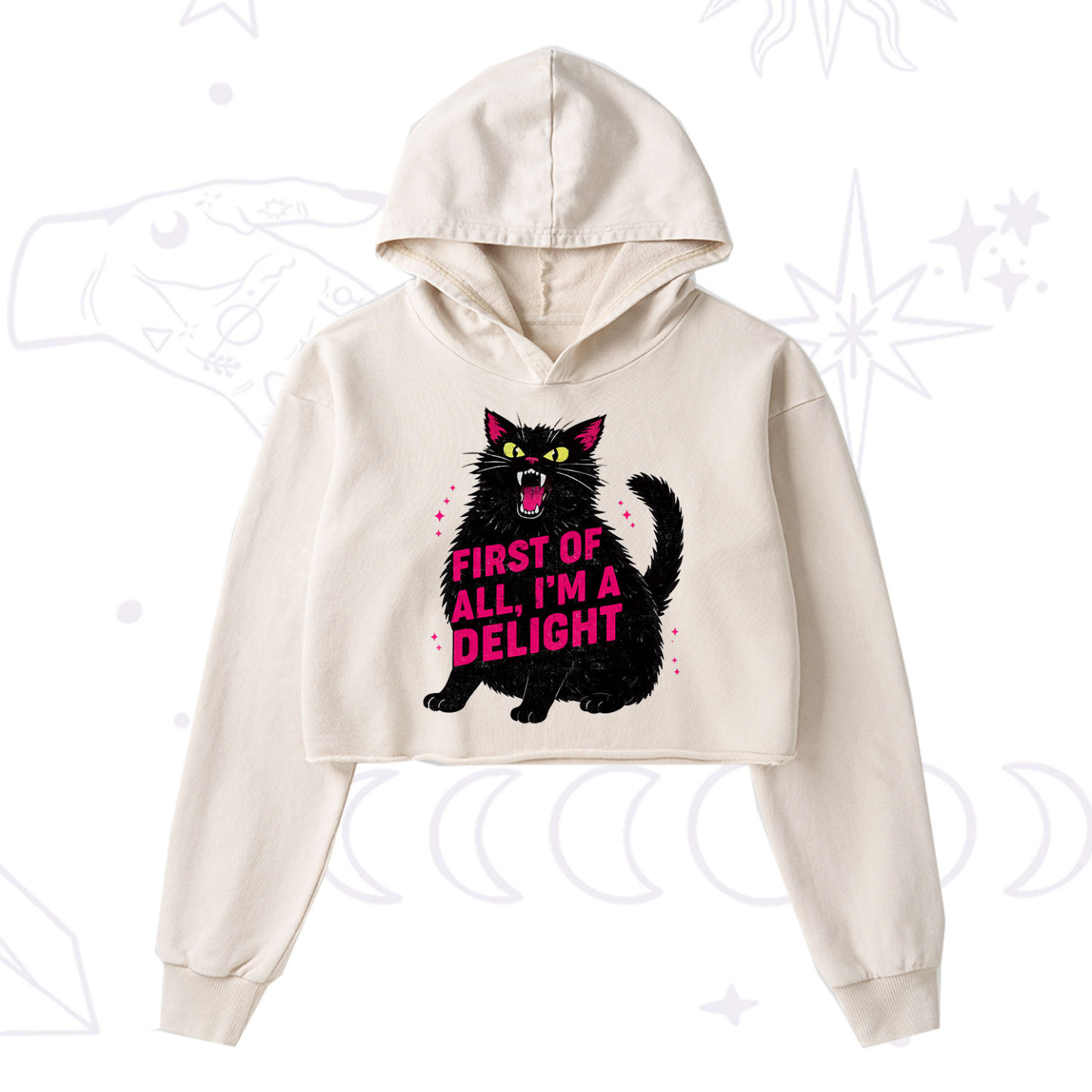 Purplehecate First Of All I'm A Delight Cat Washed Cropped Hoodie