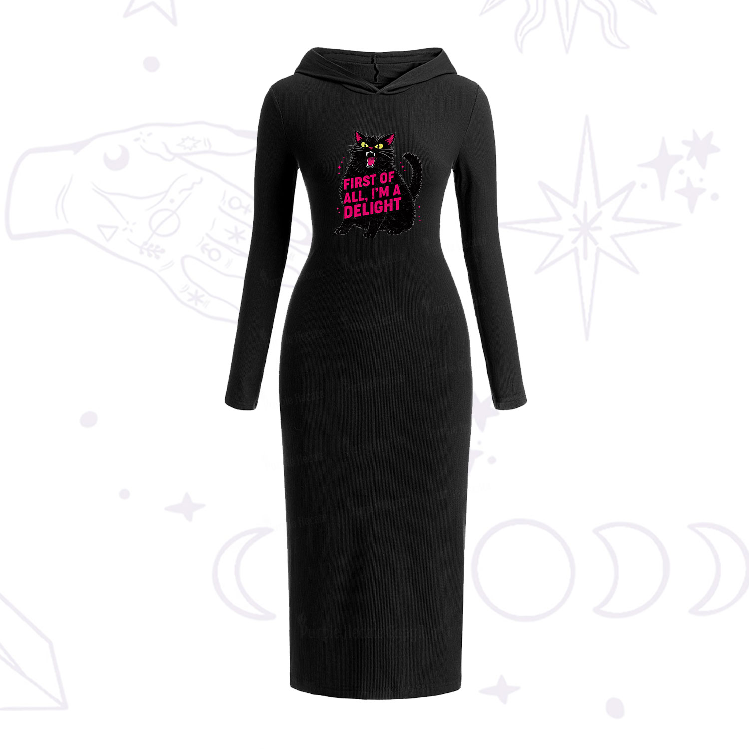 Purplehecate First Of All I'm A Delight Cat Hooded Knit Dress