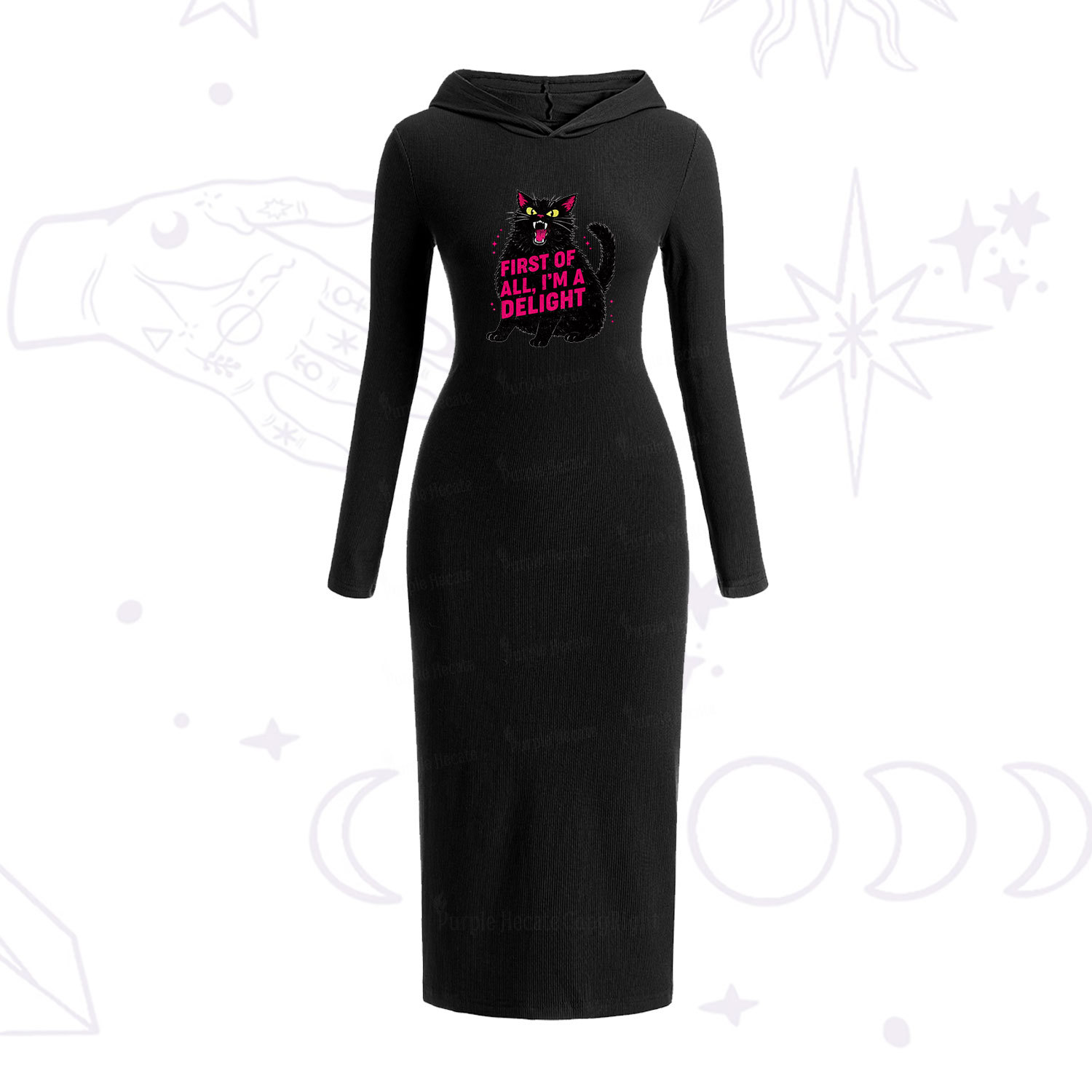 Purplehecate First Of All I'm A Delight Cat Hooded Knit Dress