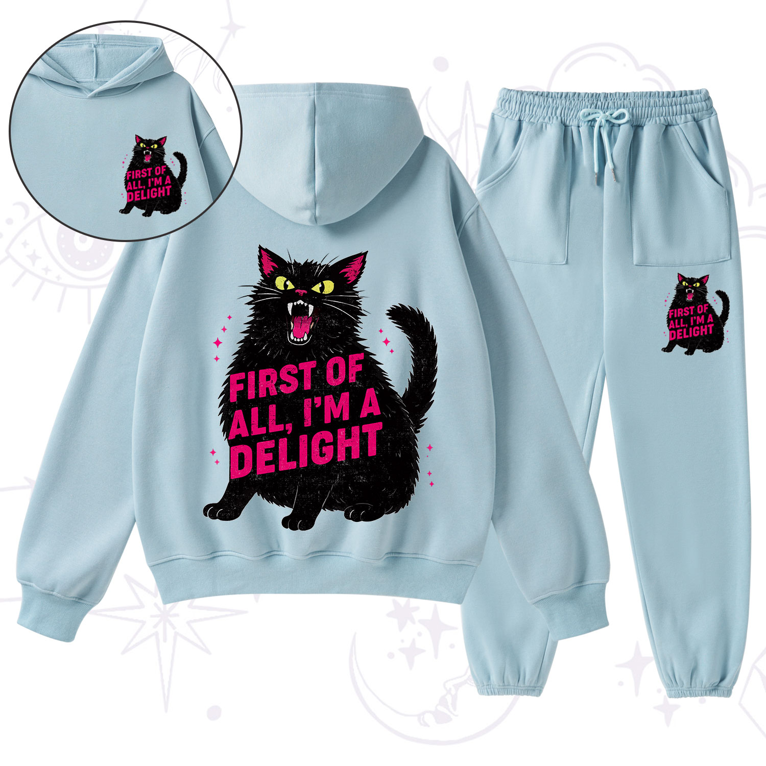 Purplehecate First Of All I'm A Delight Cat Fleece Hoodie Suit