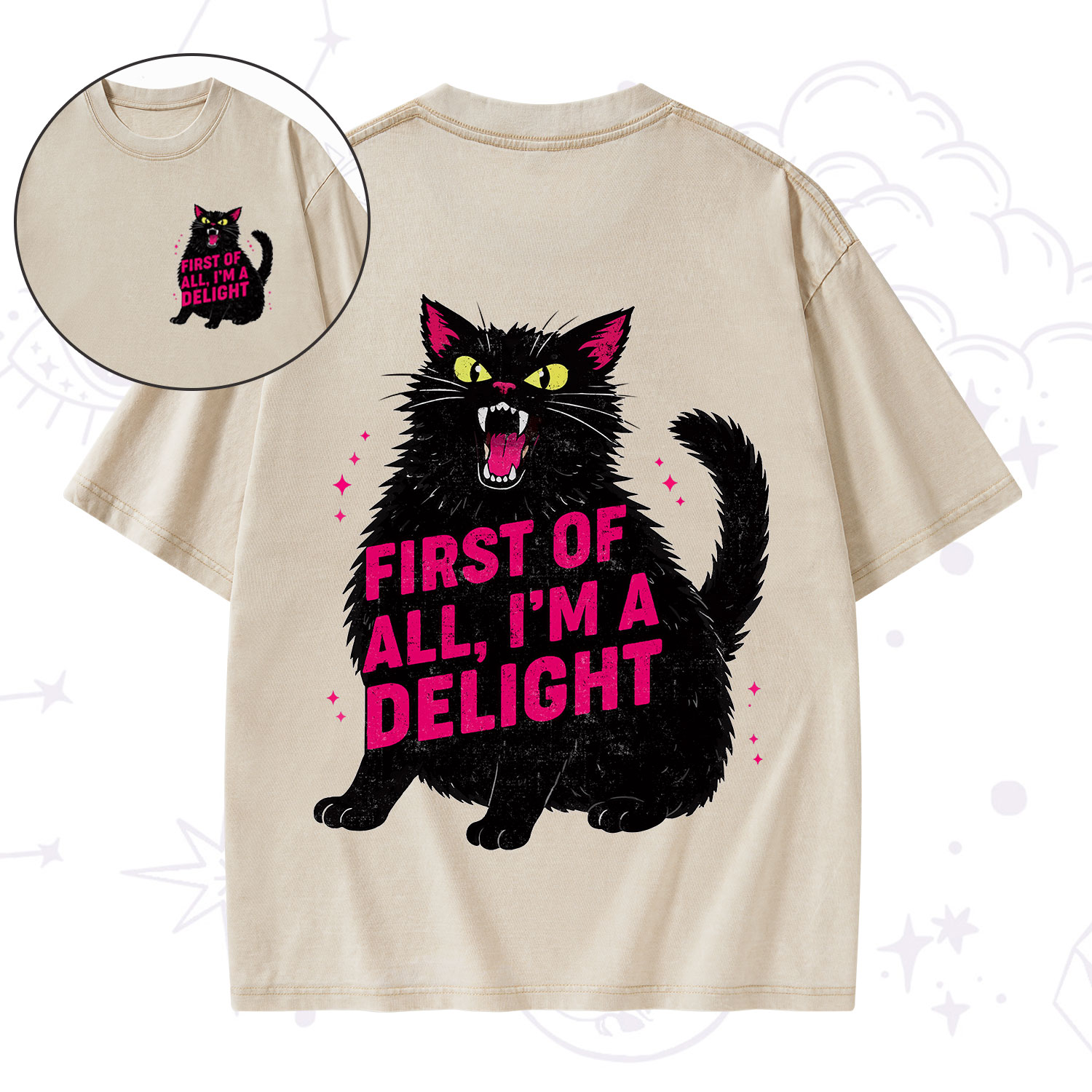 Purplehecate First Of All I'm A Delight Cat Washed T-Shirt