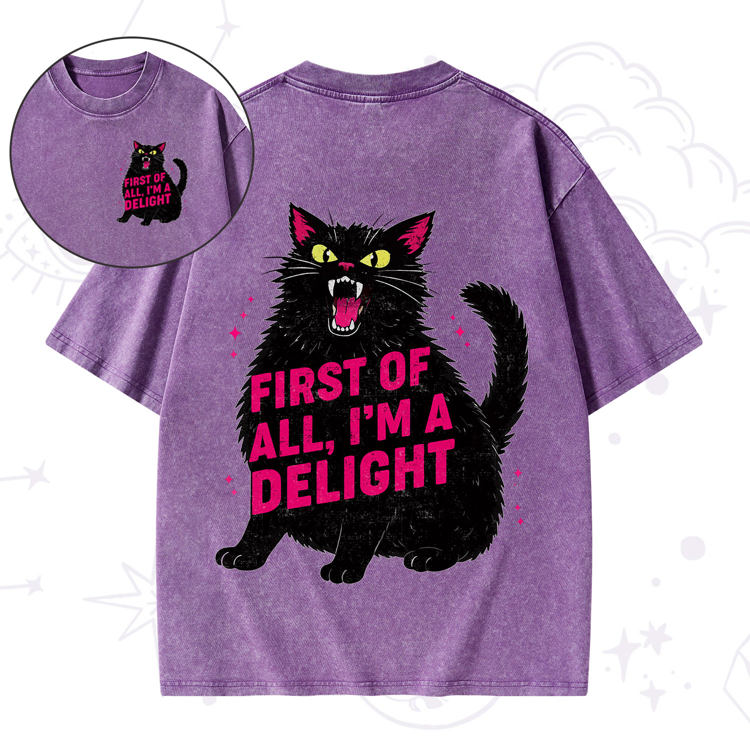 Purplehecate First Of All I'm A Delight Cat Washed T-Shirt