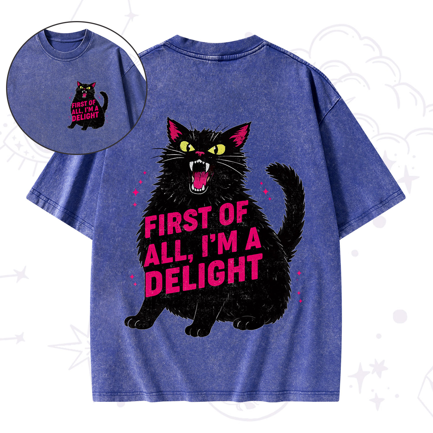 Purplehecate First Of All I'm A Delight Cat Washed T-Shirt