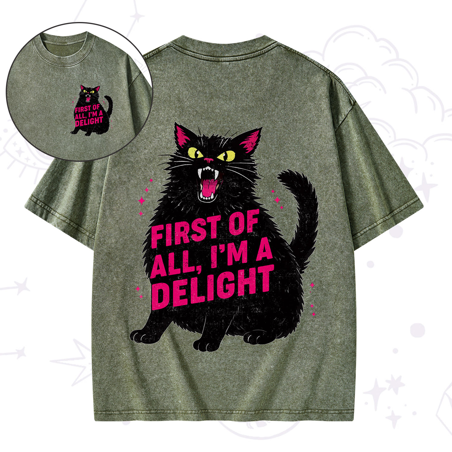 Purplehecate First Of All I'm A Delight Cat Washed T-Shirt