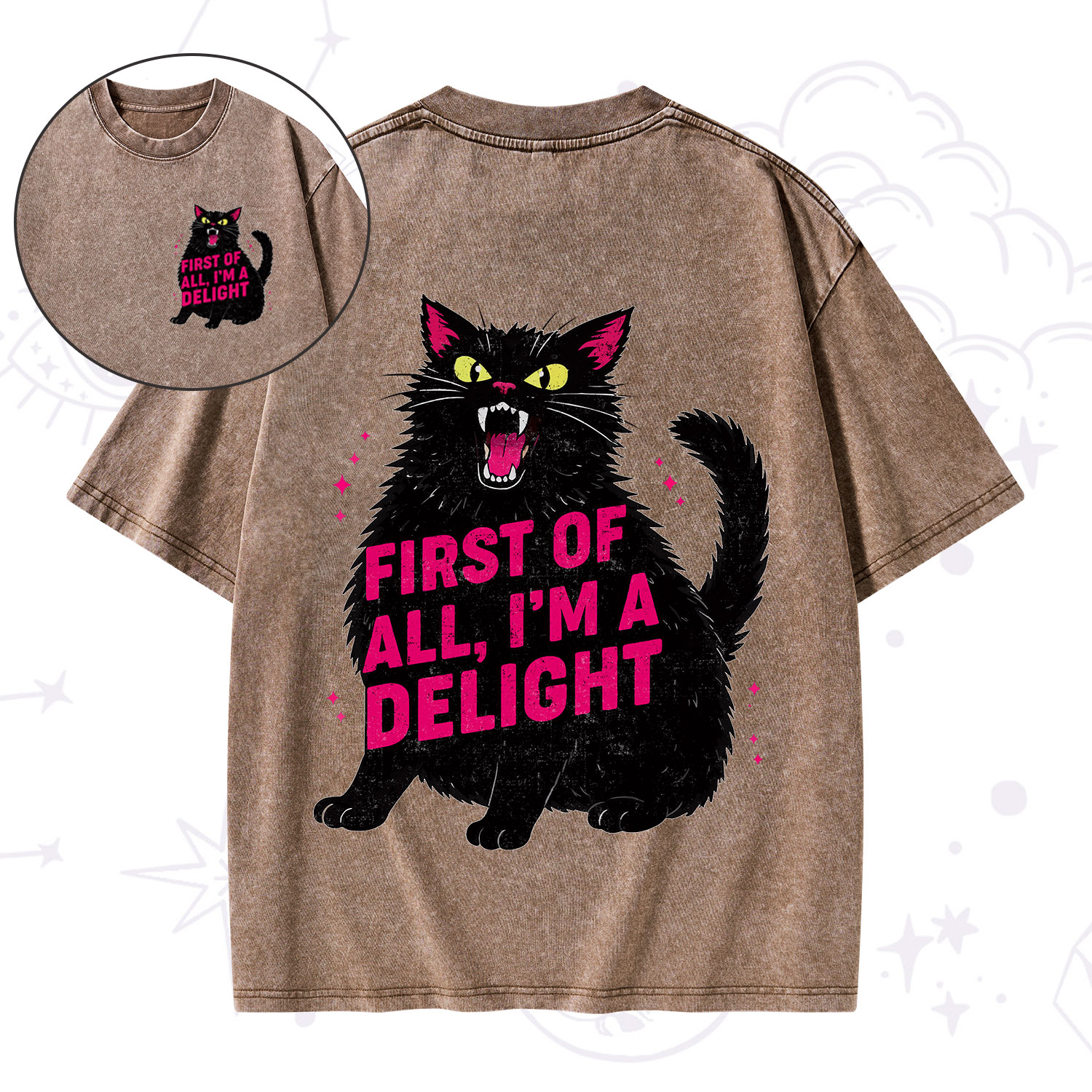 Purplehecate First Of All I'm A Delight Cat Washed T-Shirt