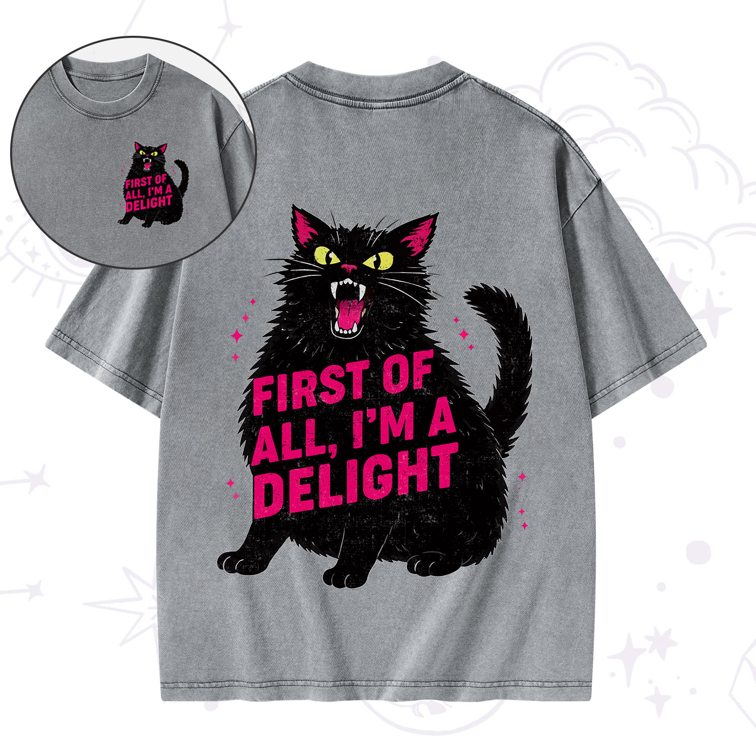 Purplehecate First Of All I'm A Delight Cat Washed T-Shirt