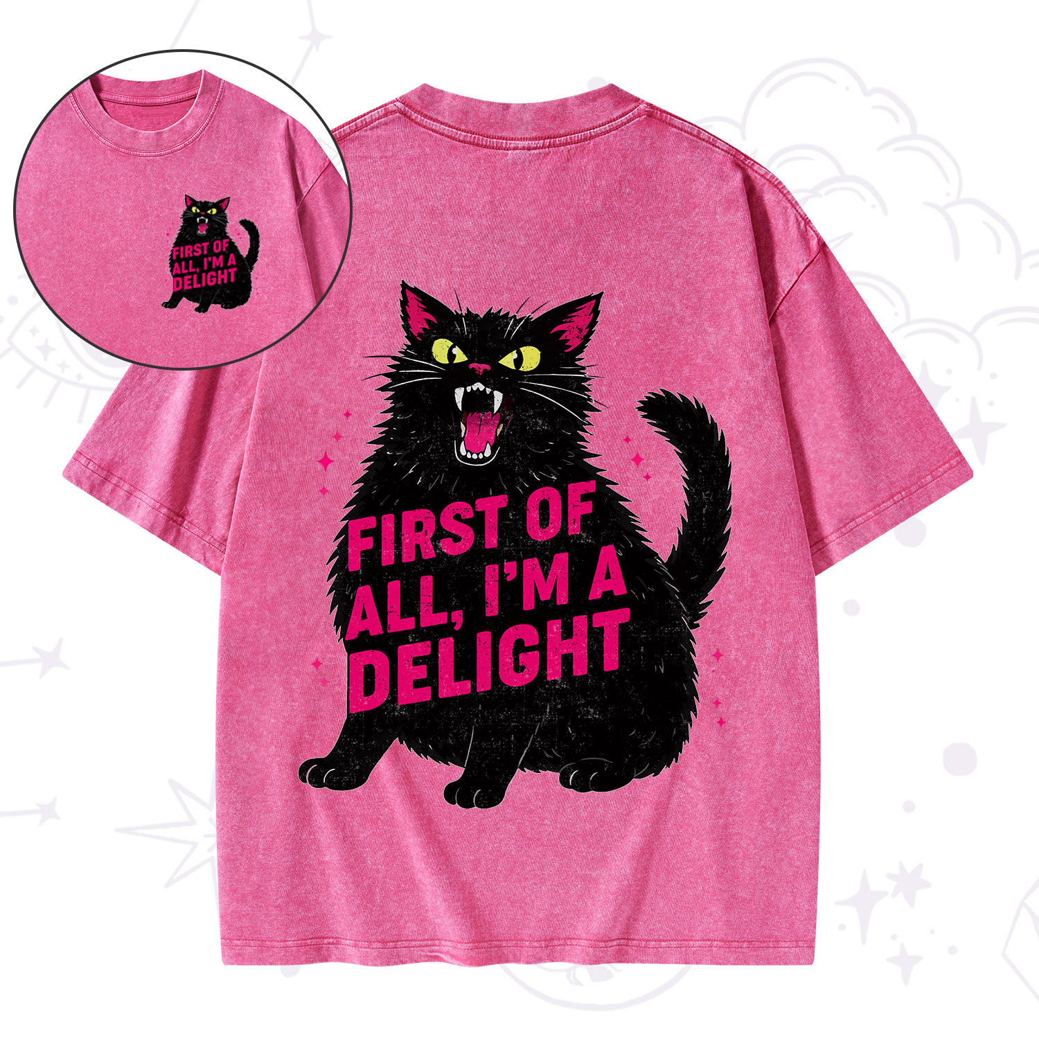 Purplehecate First Of All I'm A Delight Cat Washed T-Shirt