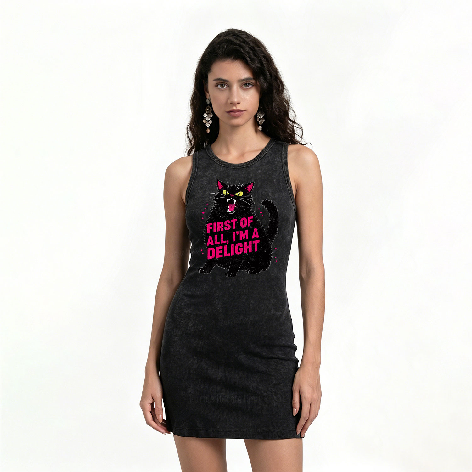 Purplehecate First Of All I'm A Delight Cat Vintage Bodycon Tank Dress