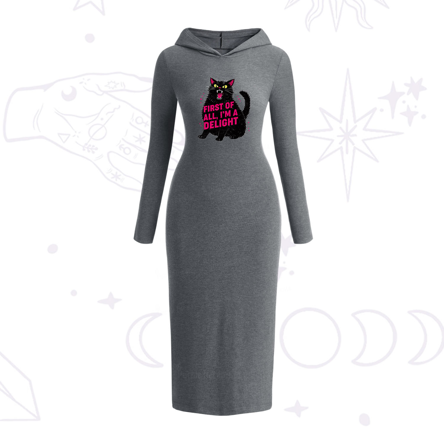 Purplehecate First Of All I'm A Delight Cat Hooded Knit Dress