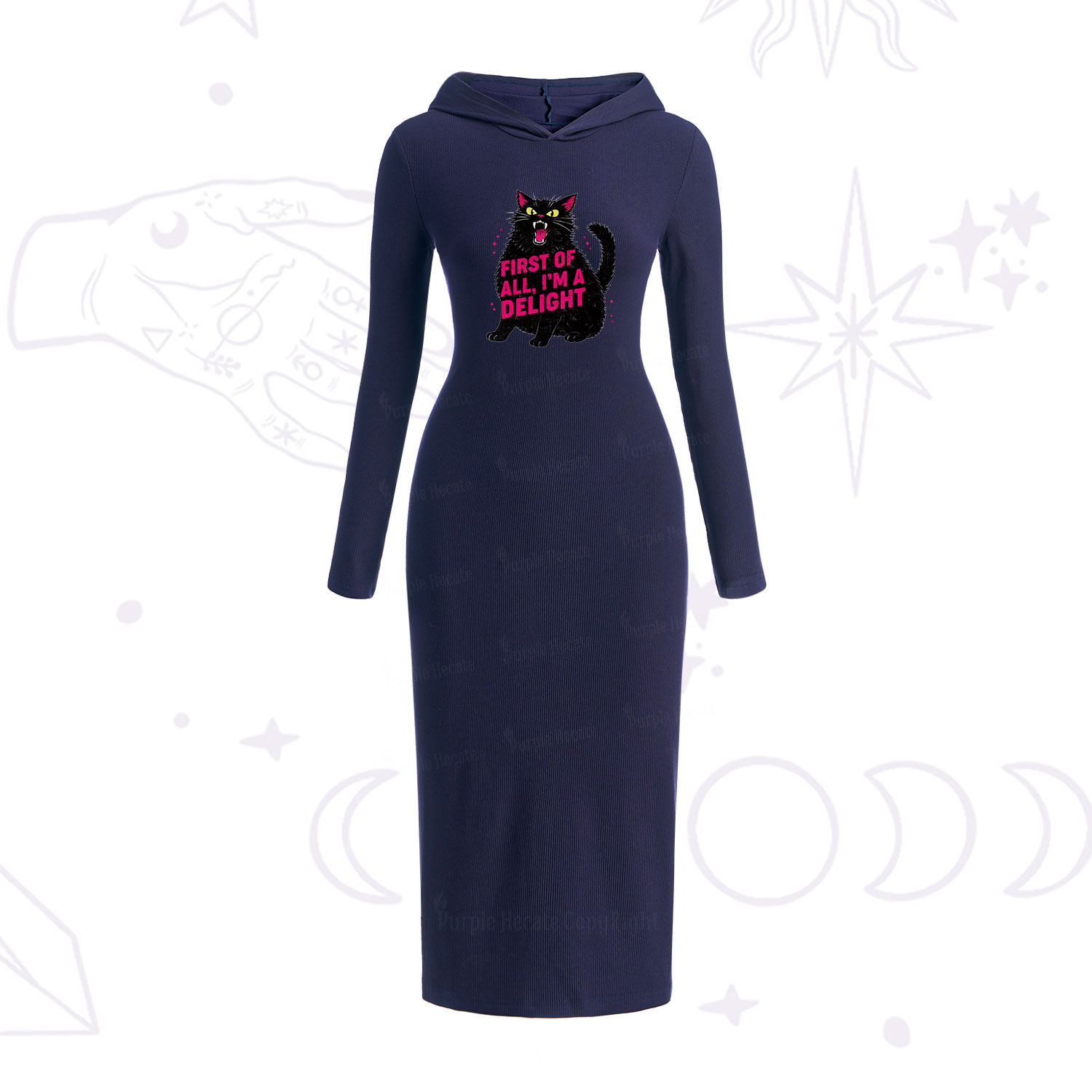 Purplehecate First Of All I'm A Delight Cat Hooded Knit Dress