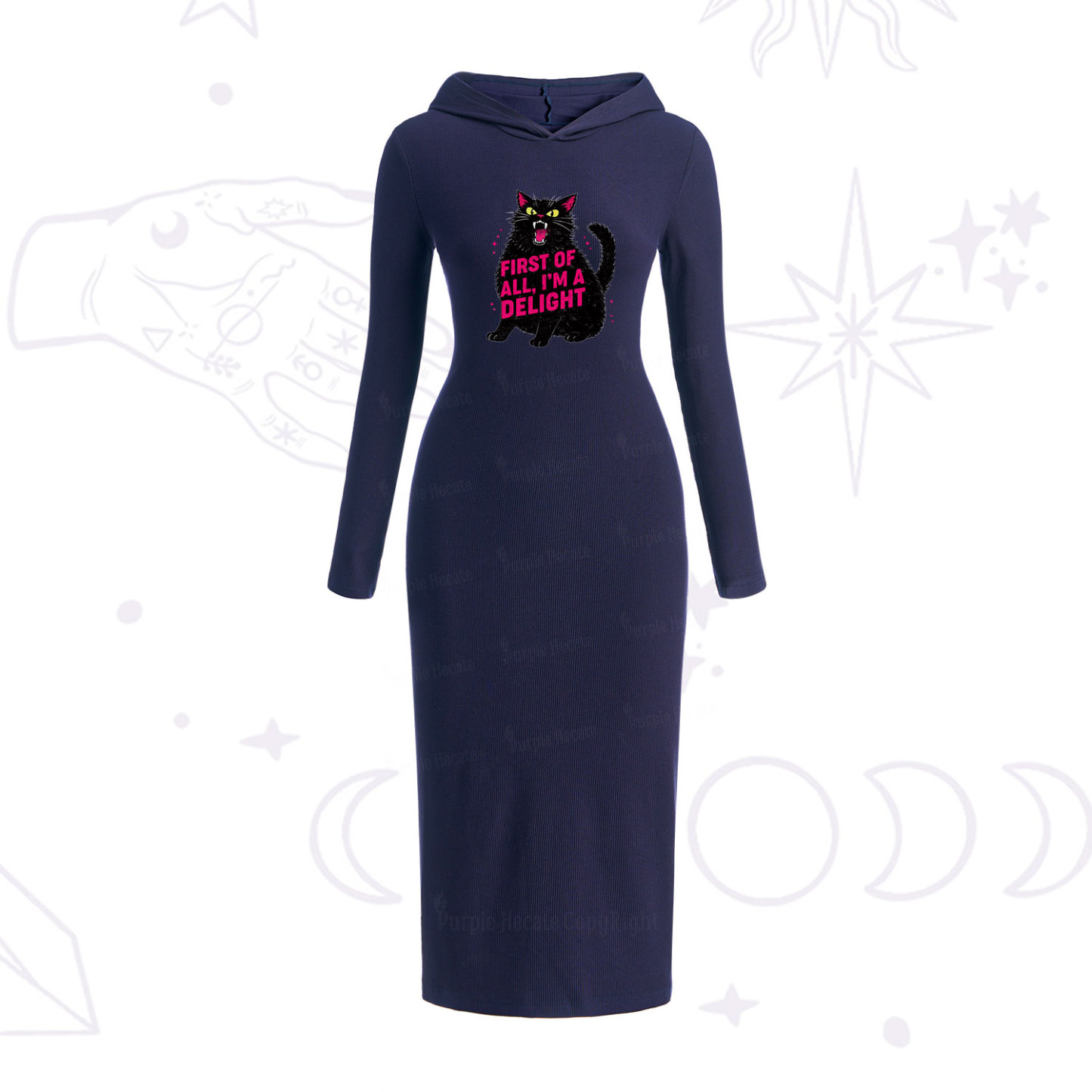 Purplehecate First Of All I'm A Delight Cat Hooded Knit Dress