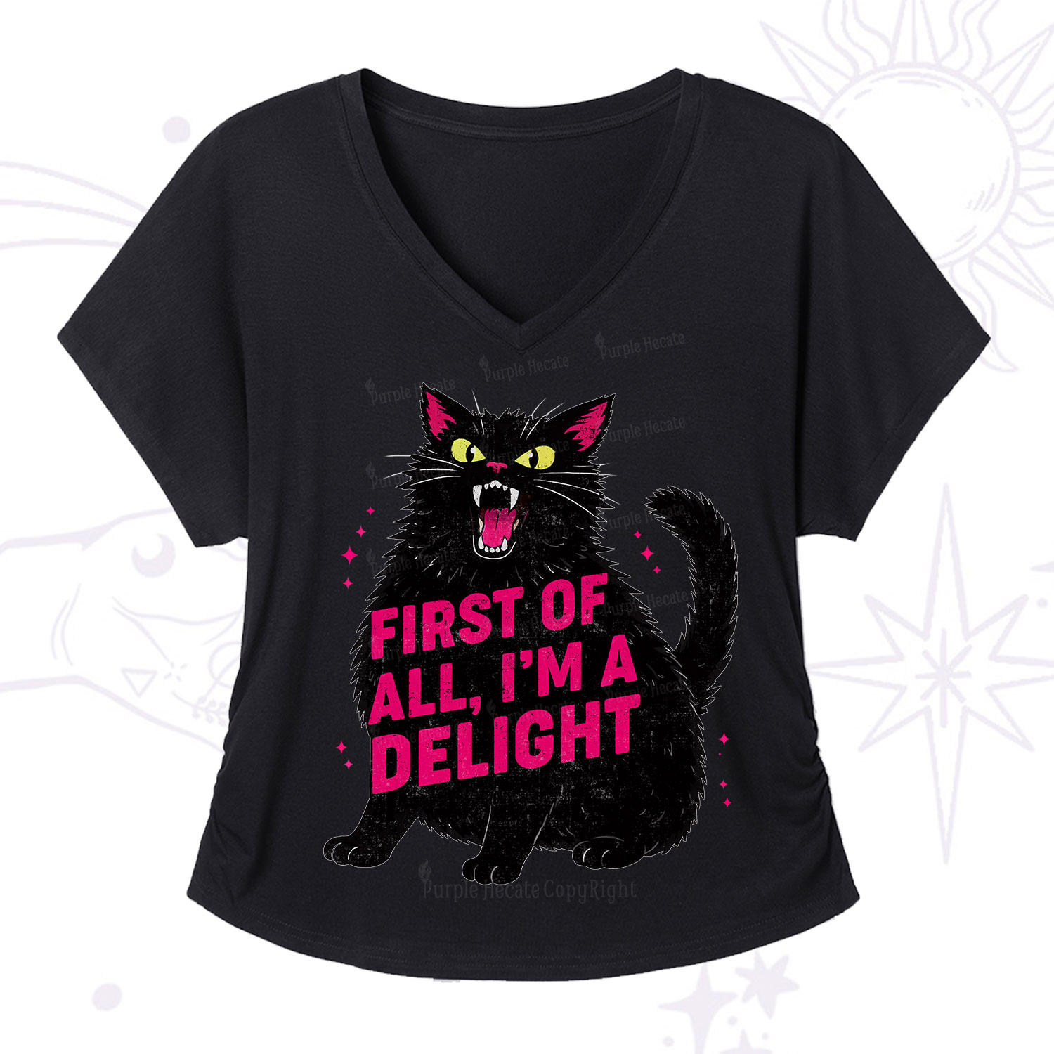 Purplehecate First Of All I'm A Delight Cat V-Neck T-Shirt