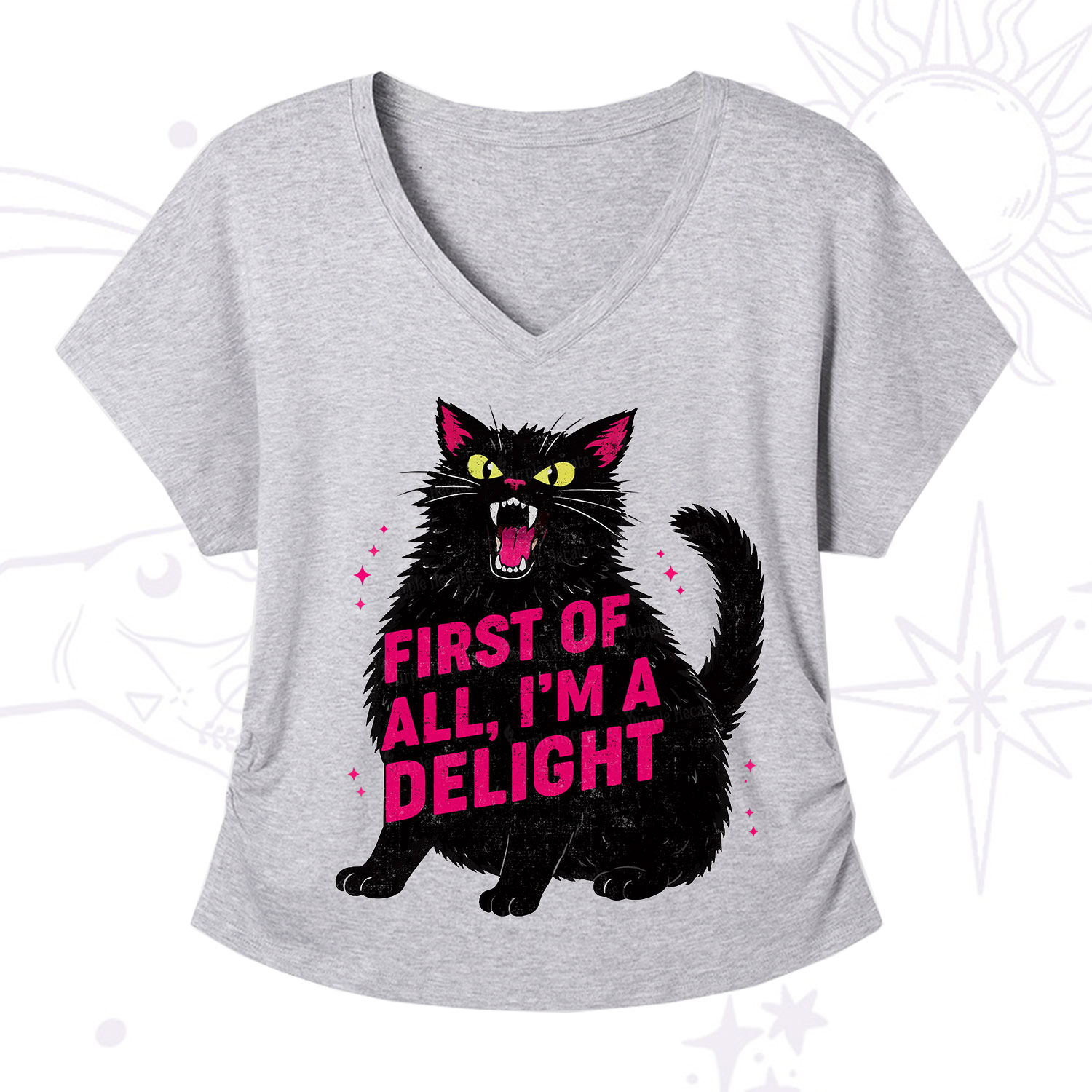 Purplehecate First Of All I'm A Delight Cat V-Neck T-Shirt