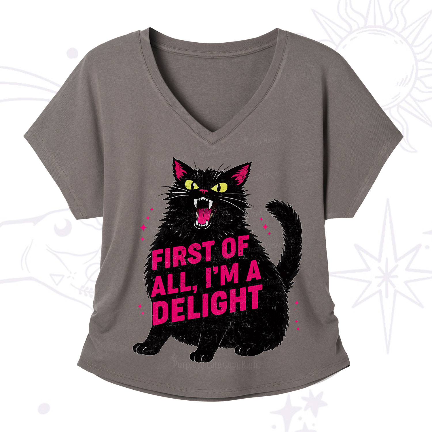 Purplehecate First Of All I'm A Delight Cat V-Neck T-Shirt