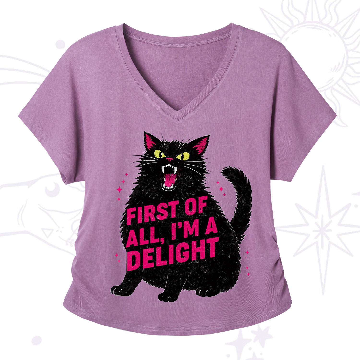 Purplehecate First Of All I'm A Delight Cat V-Neck T-Shirt