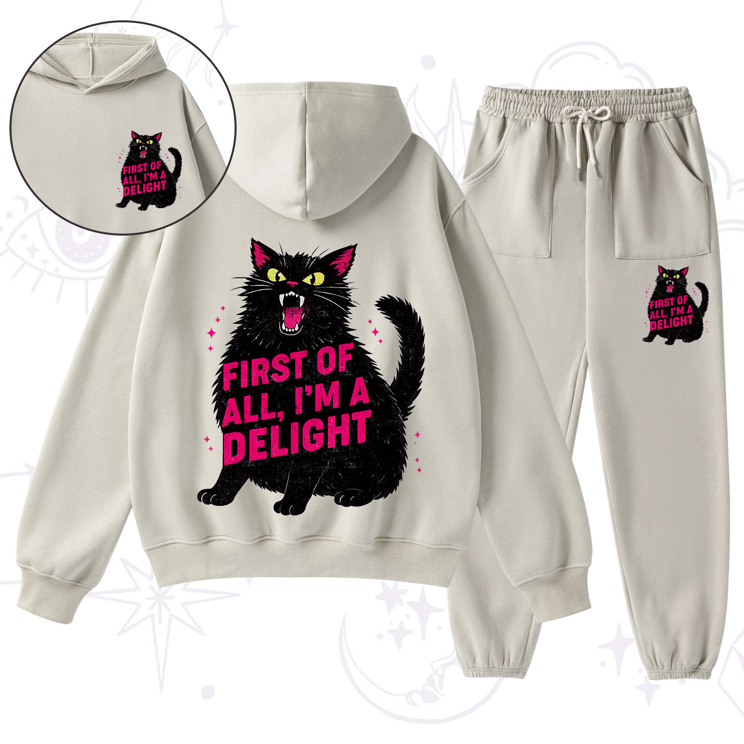 Purplehecate First Of All I'm A Delight Cat Fleece Hoodie Suit