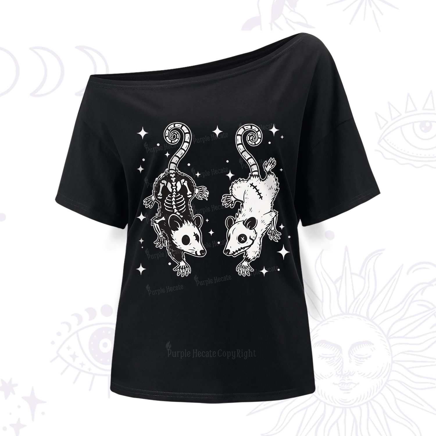 Purplehecate Moonlit Skeleton Rats One Shoulder T-Shirt