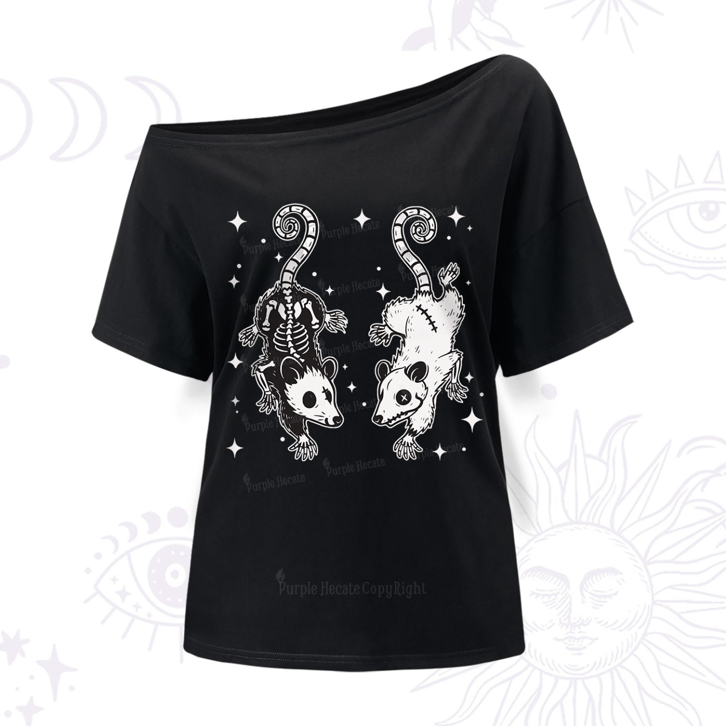 Purplehecate Moonlit Skeleton Rats One Shoulder T-Shirt