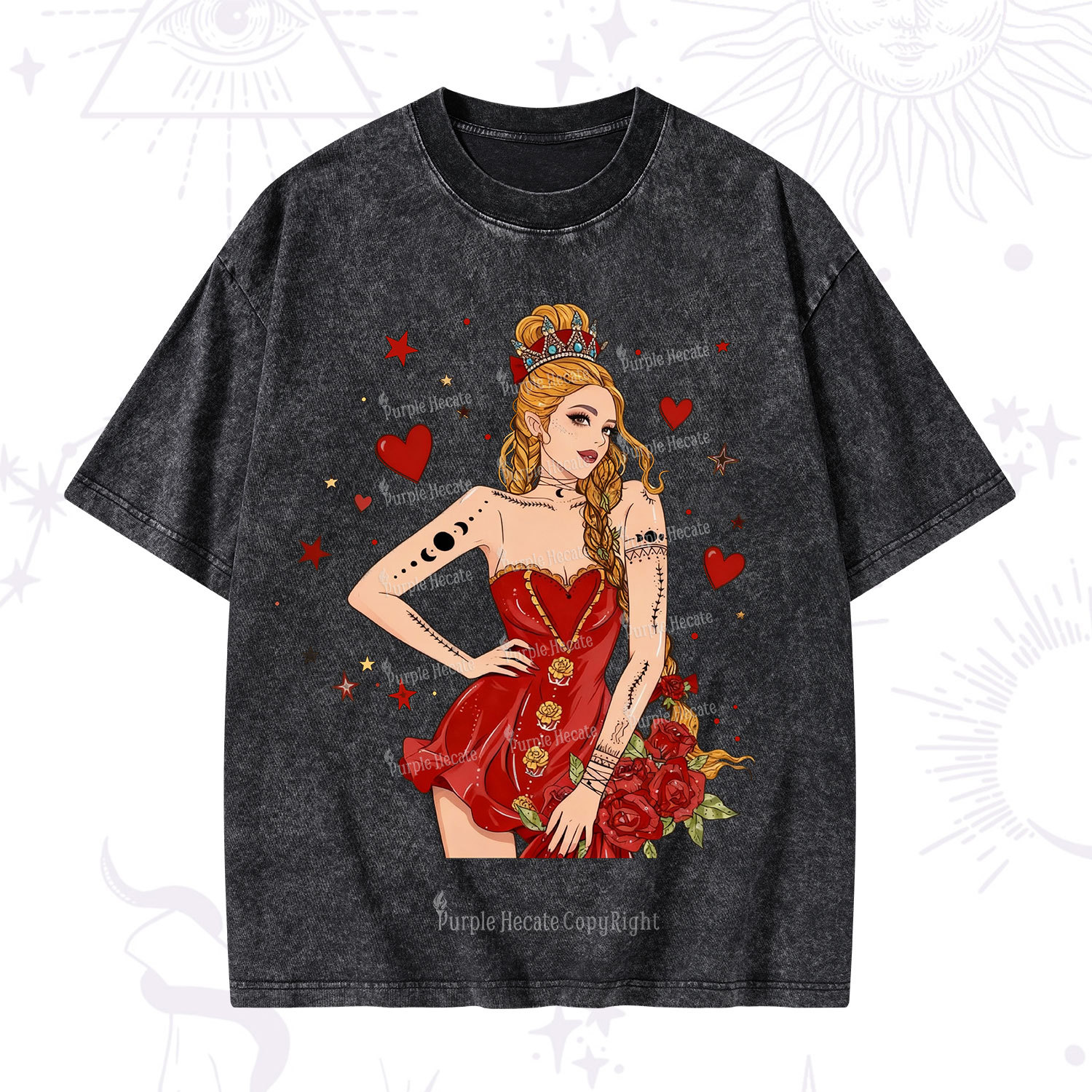 Purplehecate Eternal Bloom Heart Queen Valentine Washed T-Shirt