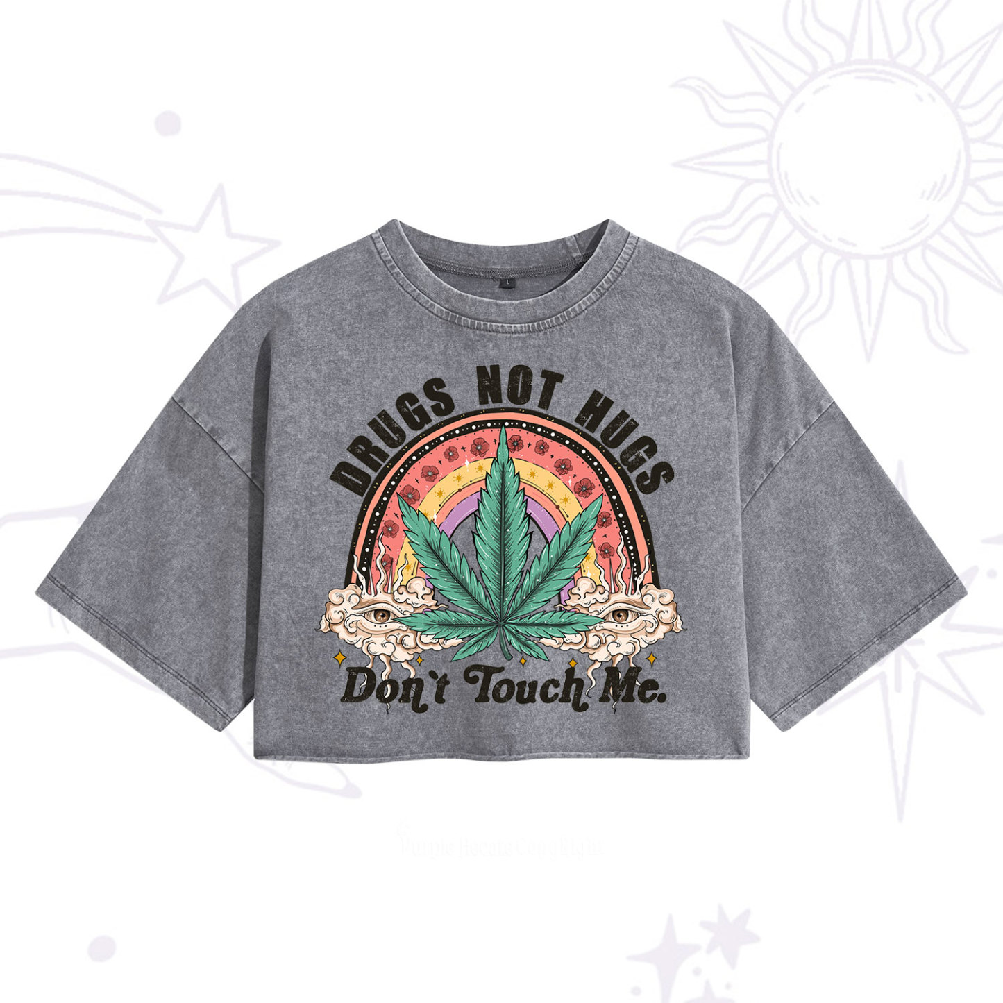 Purplehecate Drugs Not Hugs Washed Cropped T-Shirt