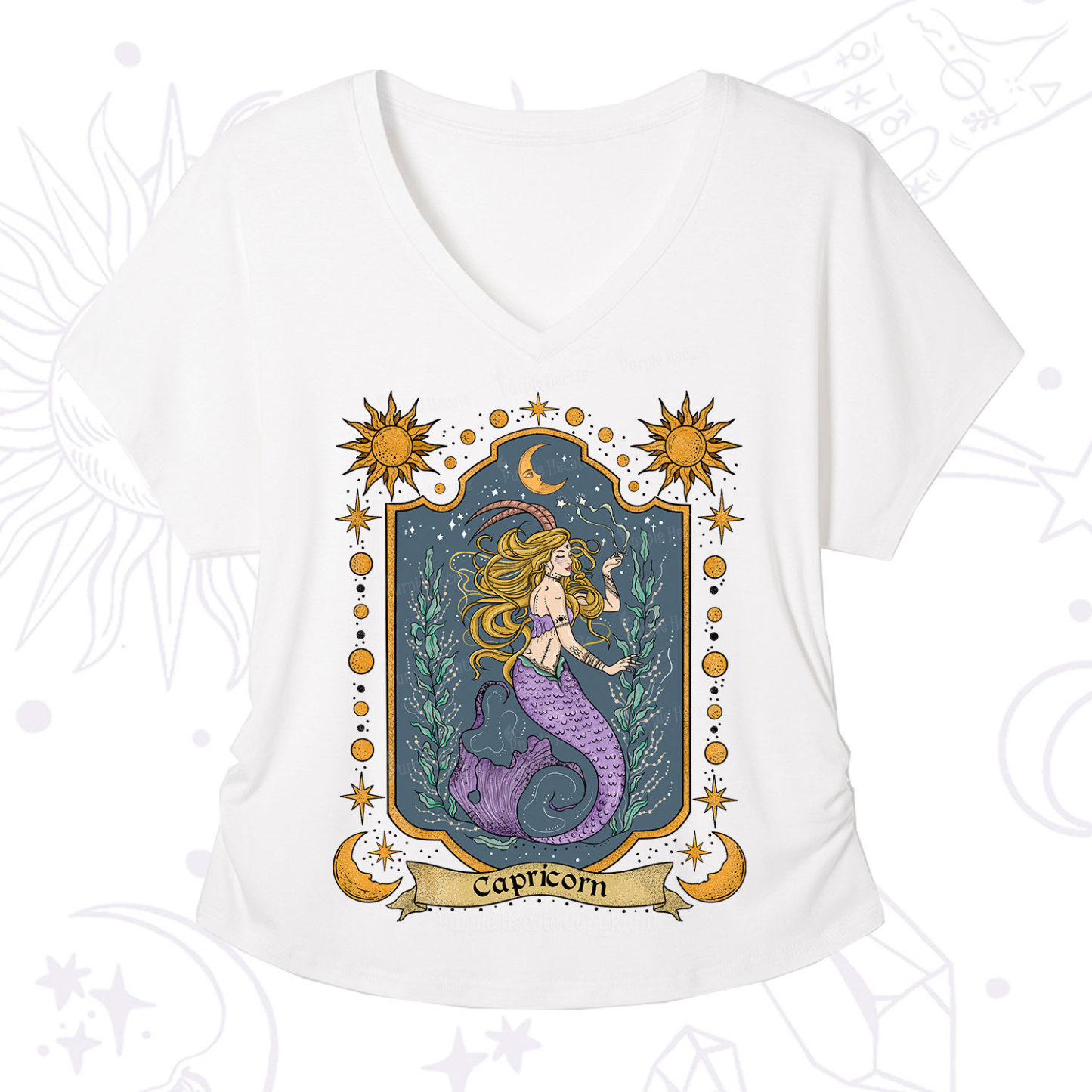 Purplehecate Capricorn Zodiac V-Neck T-Shirt