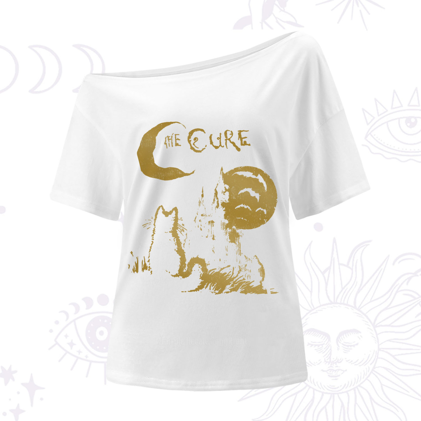 Purplehecate Goth Moon Cat Post-Punk One Shoulder T-Shirt