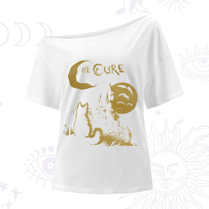Purplehecate Goth Moon Cat Post-Punk One Shoulder T-Shirt