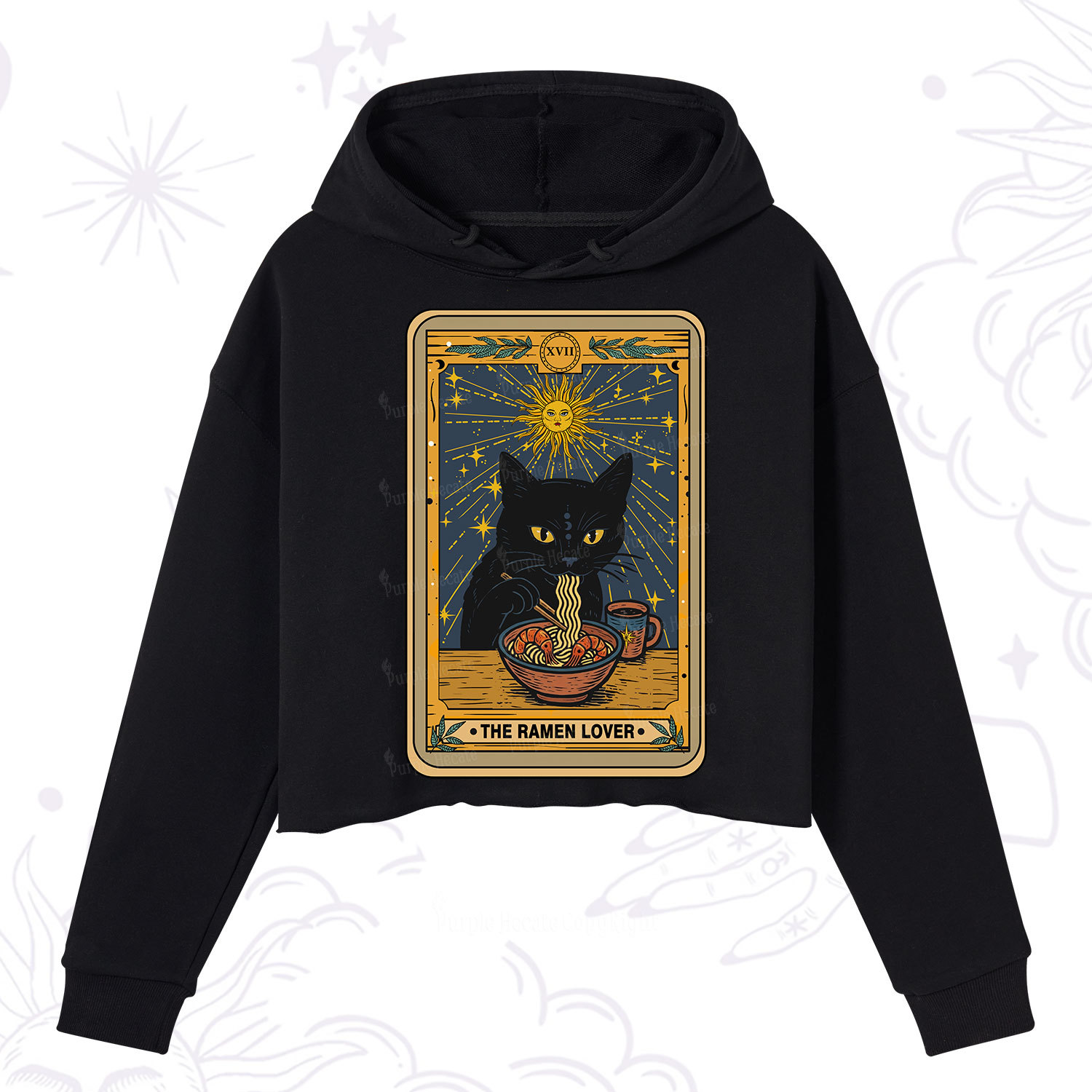 Purplehecate The Ramen Lover Cat Tarot Crop Hoodie