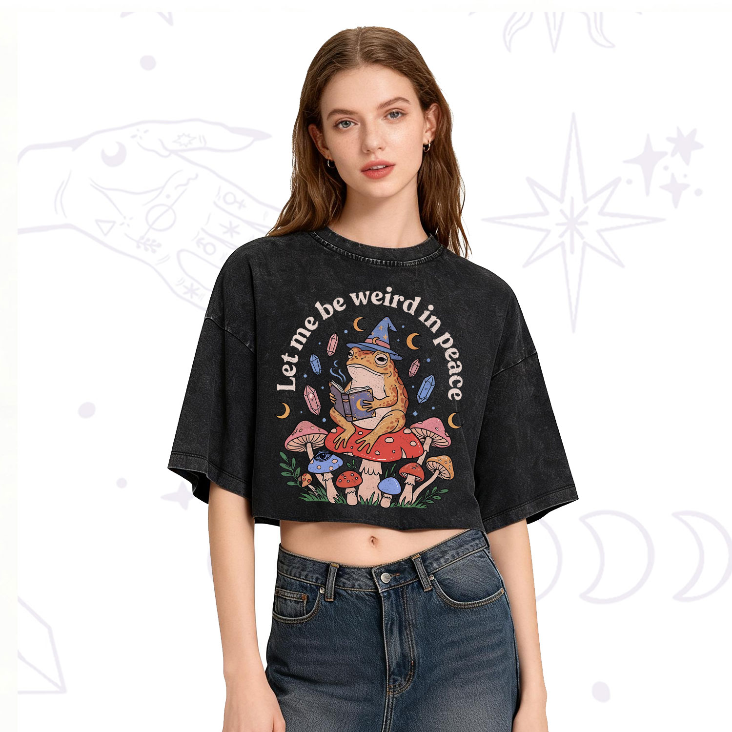 Purplehecate Let Me Be Weird in Peace Frog Washed Cropped T-Shirt
