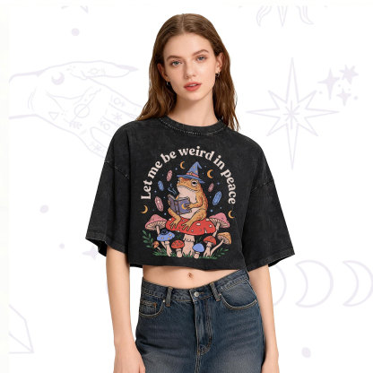 Purplehecate Let Me Be Weird in Peace Frog Washed Cropped T-Shirt