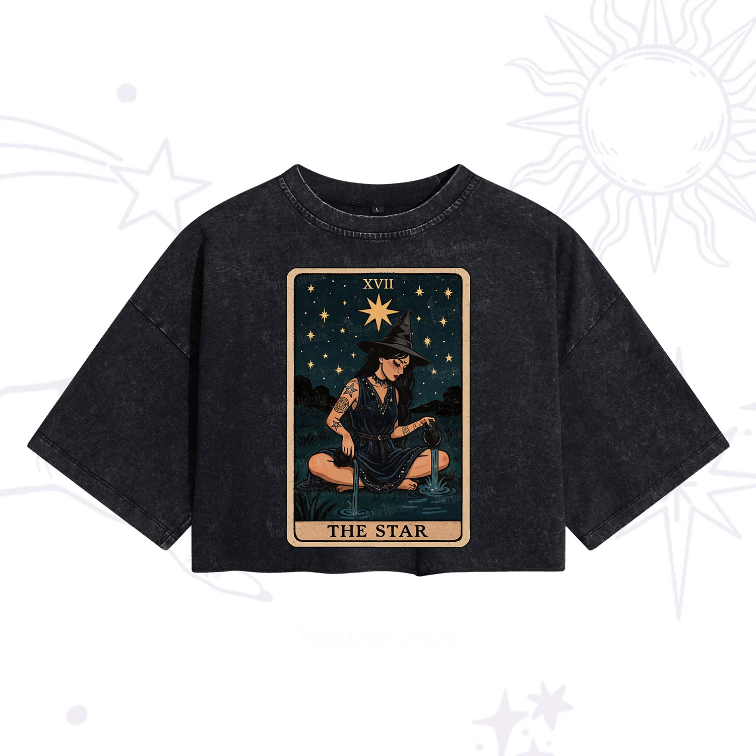 Purplehecate The Star Witch Tarot Washed Cropped T-Shirt