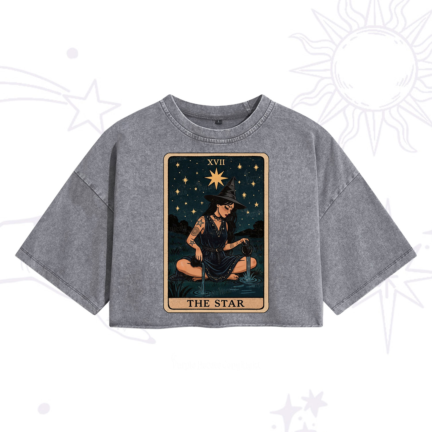 Purplehecate The Star Witch Tarot Washed Cropped T-Shirt