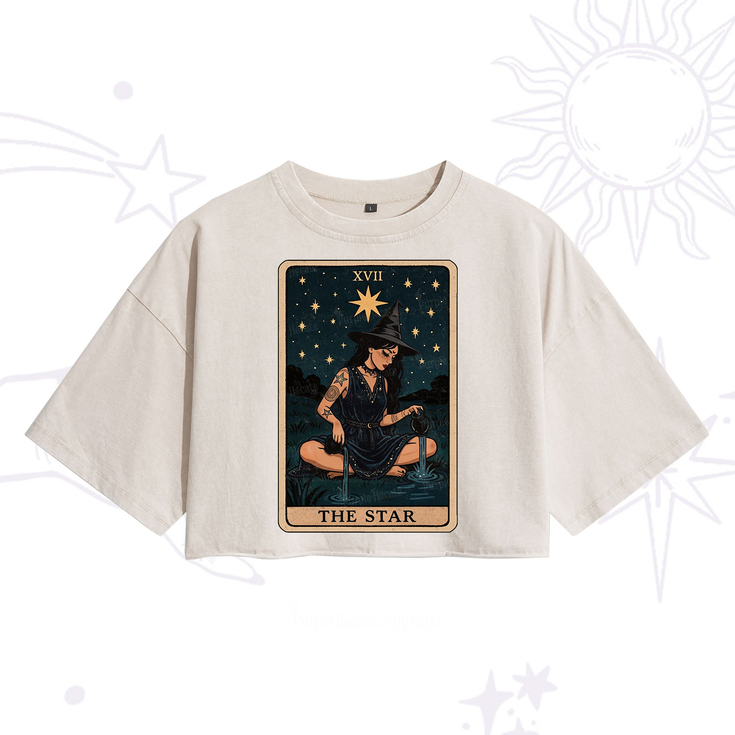 Purplehecate The Star Witch Tarot Washed Cropped T-Shirt