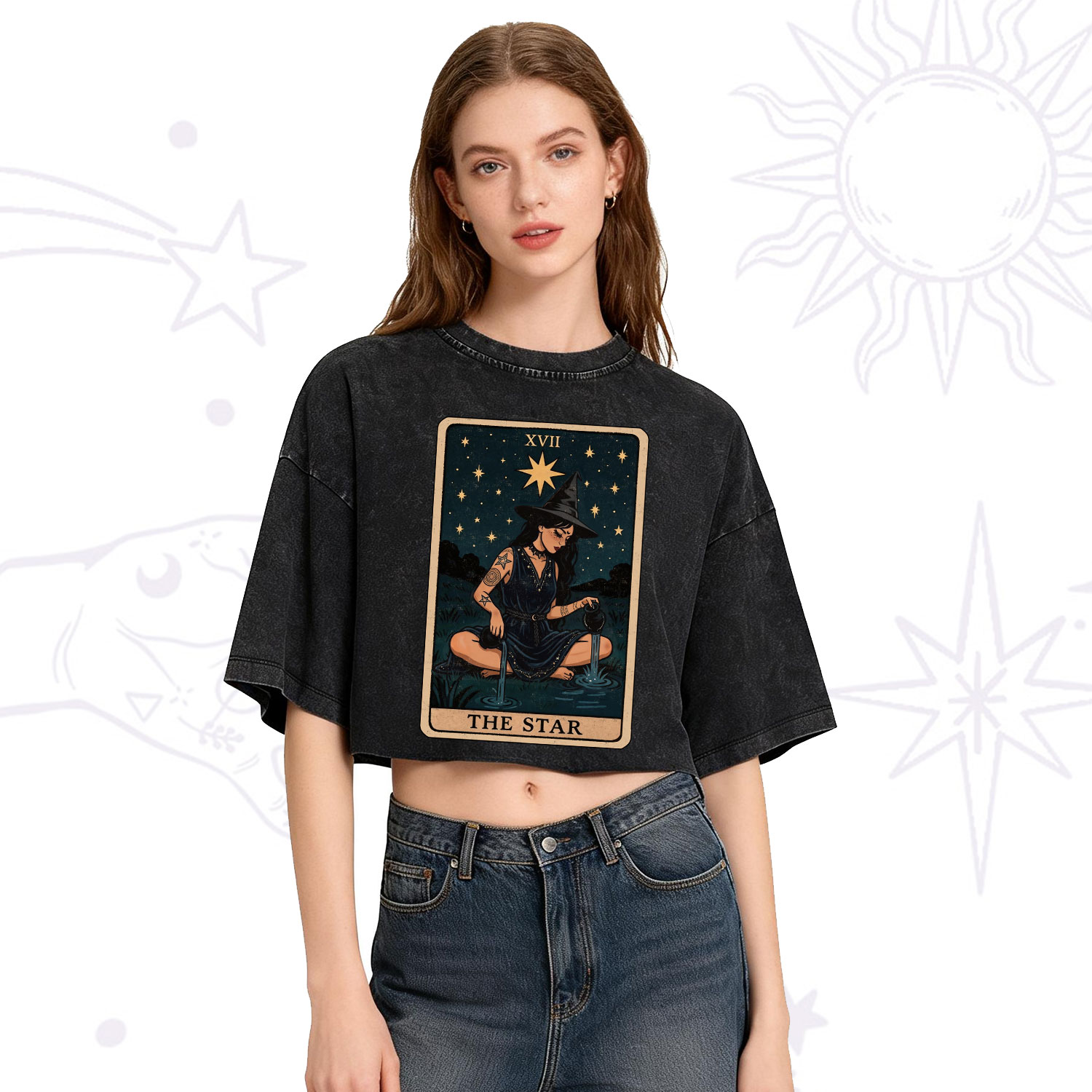 Purplehecate The Star Witch Tarot Washed Cropped T-Shirt