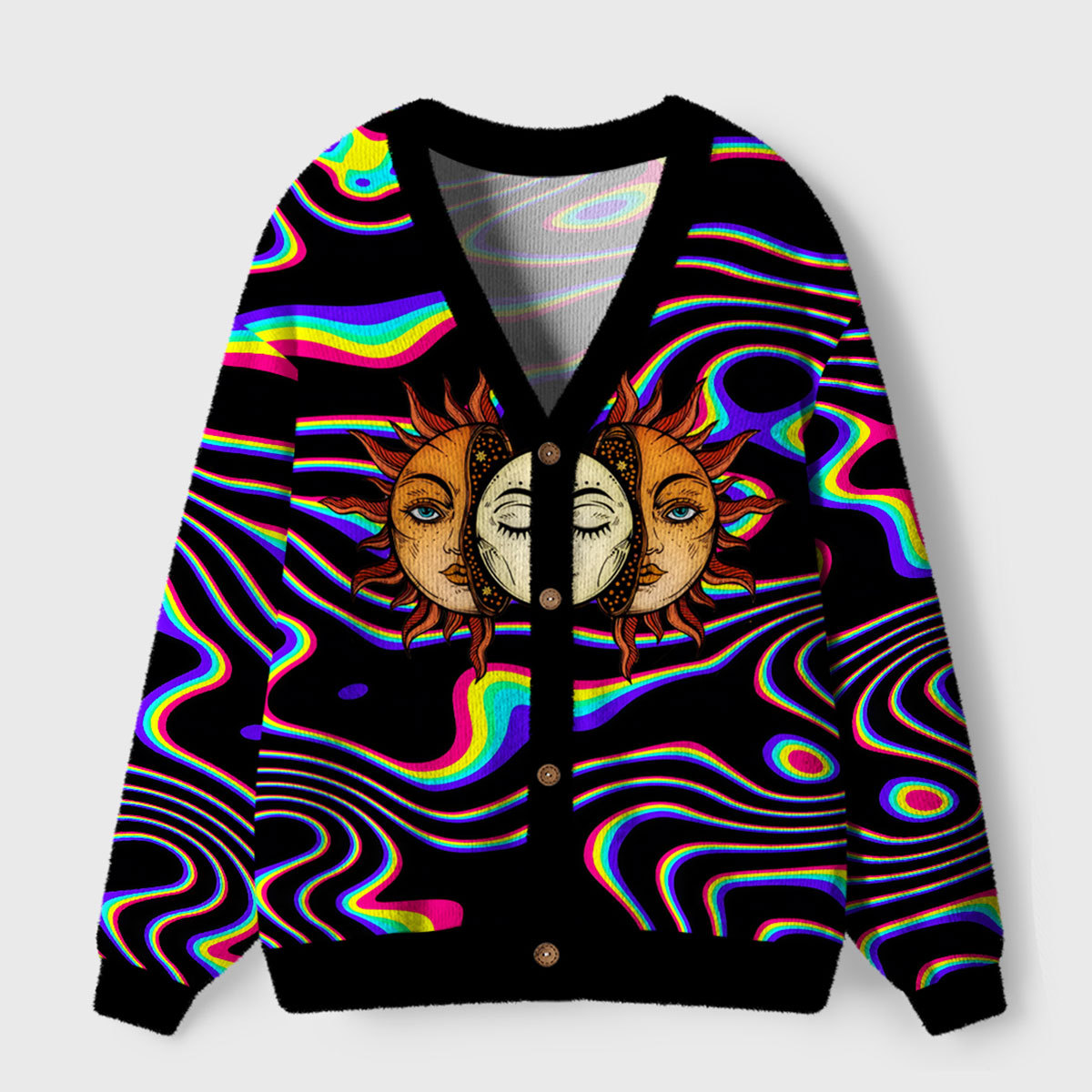Purplehecate Psychedelic Sun and Moon Ugly Cardigan Sweaters