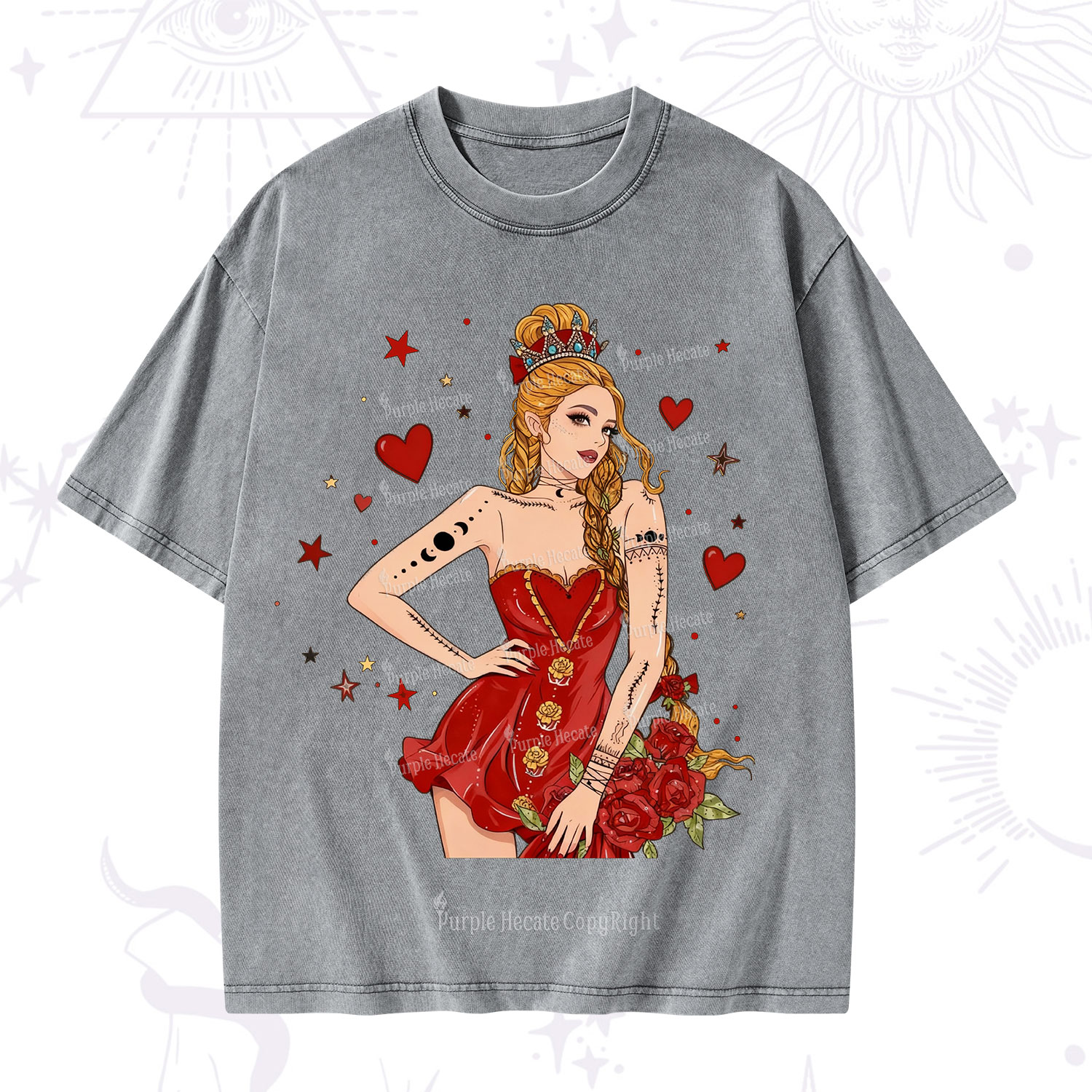 Purplehecate Eternal Bloom Heart Queen Valentine Washed T-Shirt