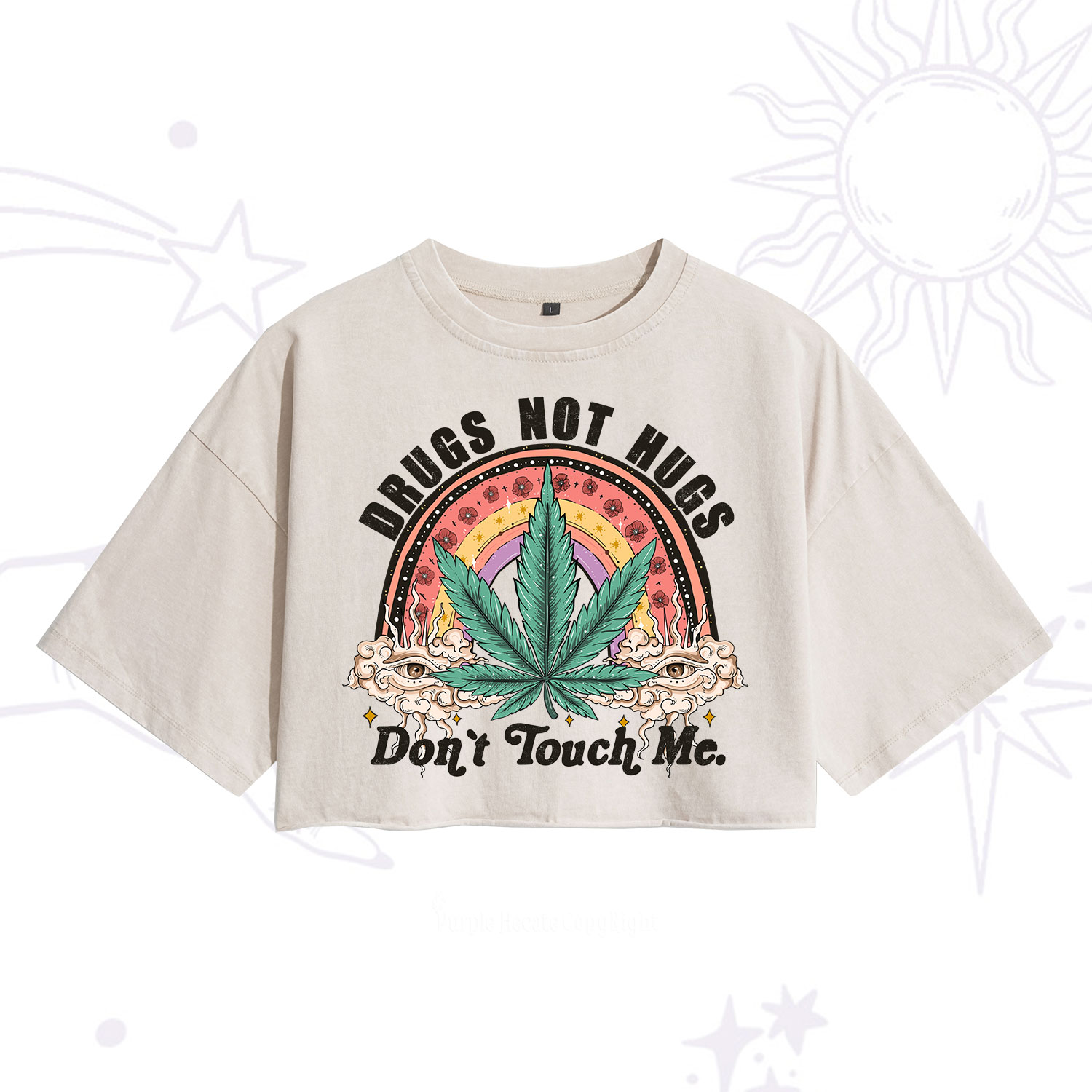Purplehecate Drugs Not Hugs Washed Cropped T-Shirt