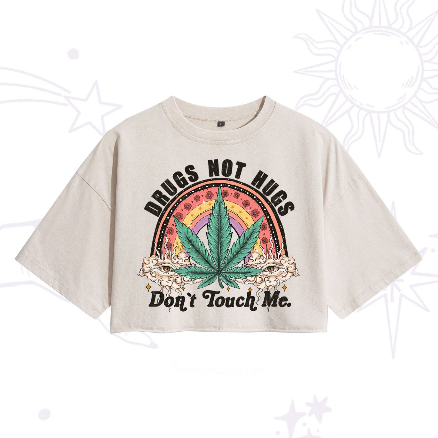 Purplehecate Drugs Not Hugs Washed Cropped T-Shirt