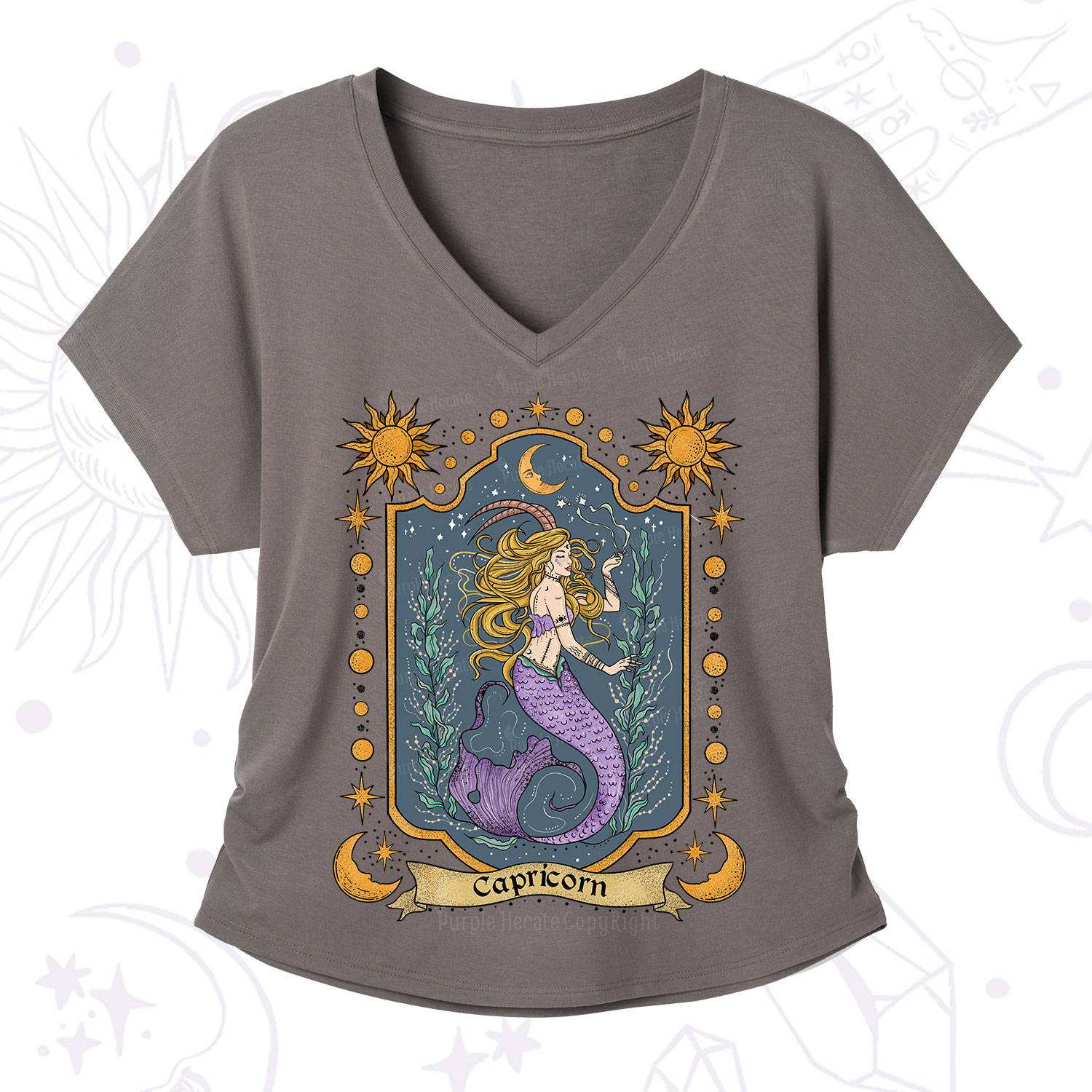 Purplehecate Capricorn Zodiac V-Neck T-Shirt
