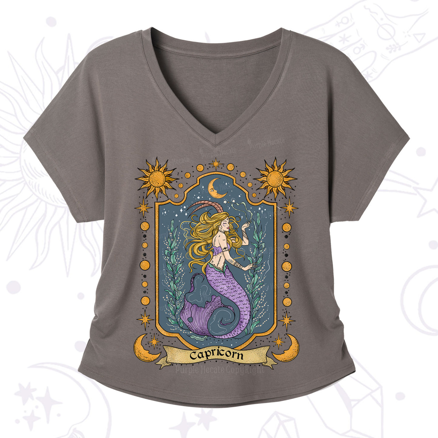 Purplehecate Capricorn Zodiac V-Neck T-Shirt