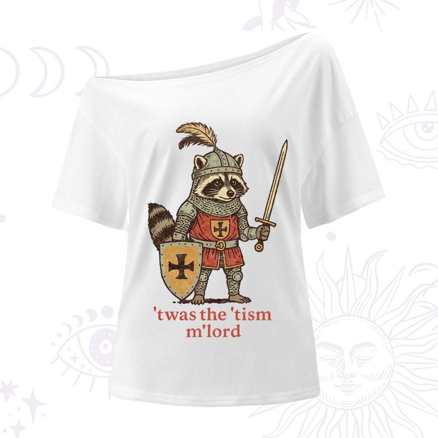 Purplehecate Raccoon Knight 'Twas The Tism M'Lord One Shoulder T-Shirt