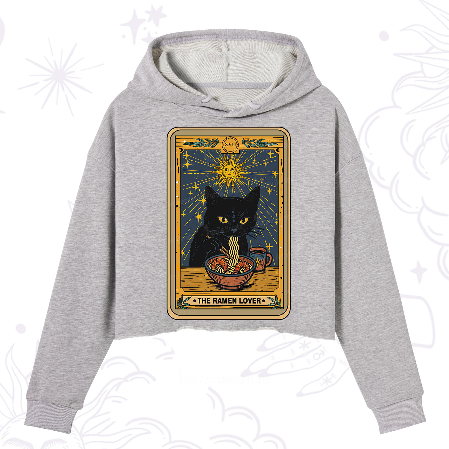 Purplehecate The Ramen Lover Cat Tarot Crop Hoodie